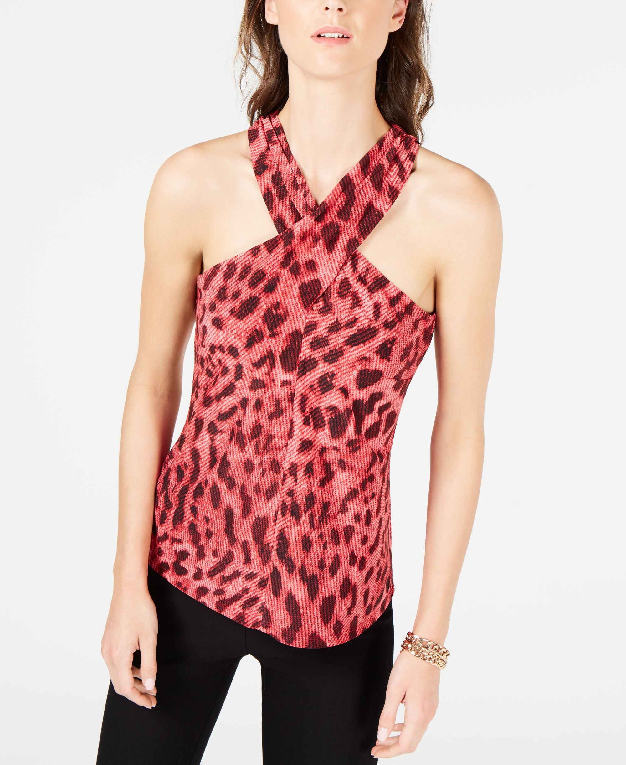INC Leopard Crisscross Halter Top
