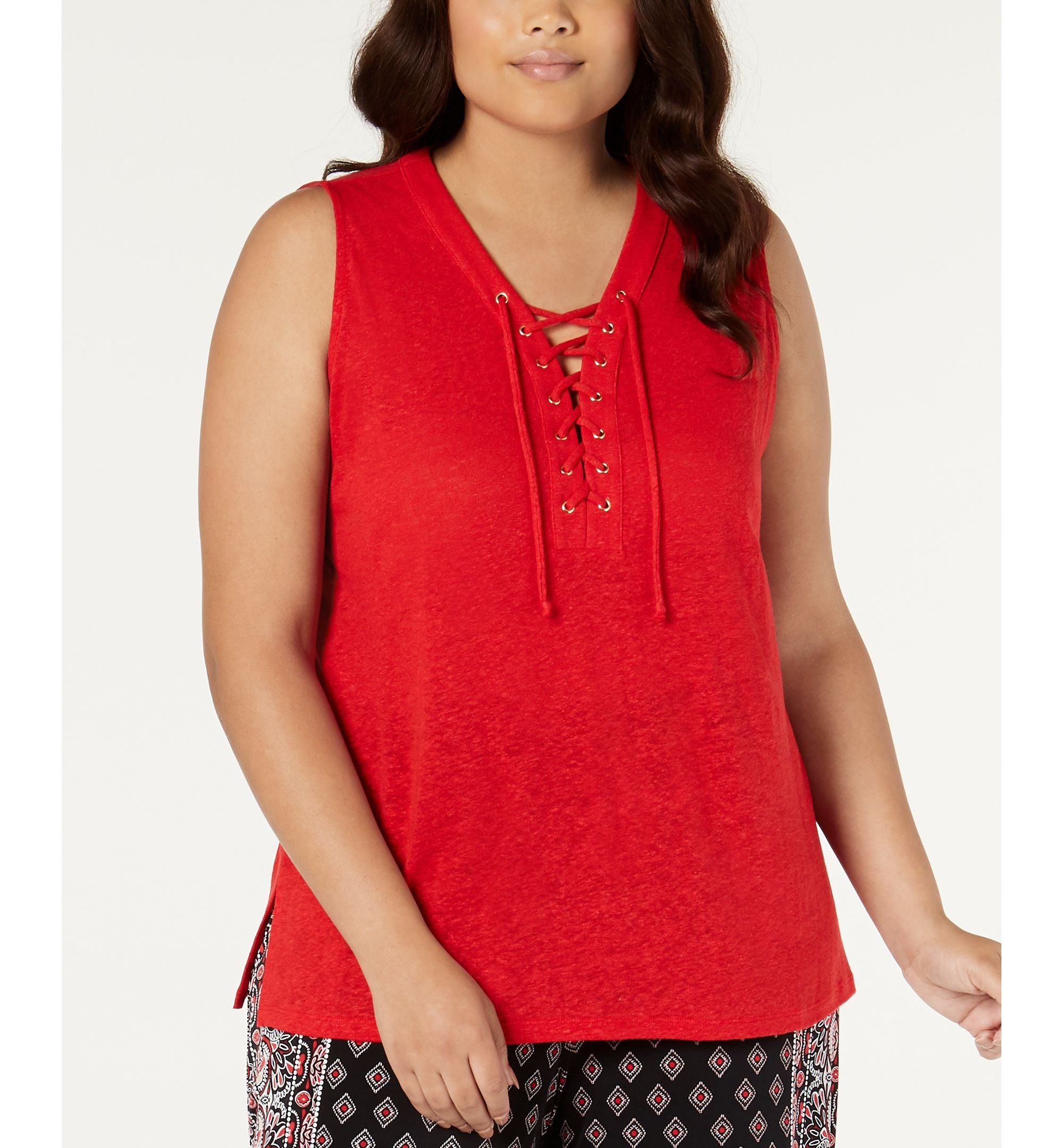 Plus Size Lace Up Tank Top