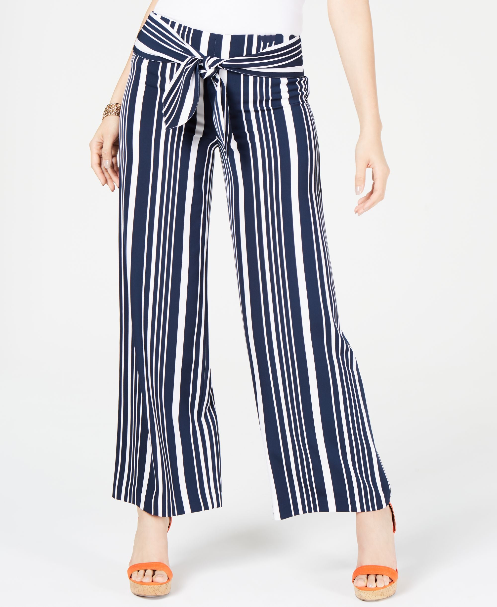 INC Striped Tie-Waist Wide-Leg Pants