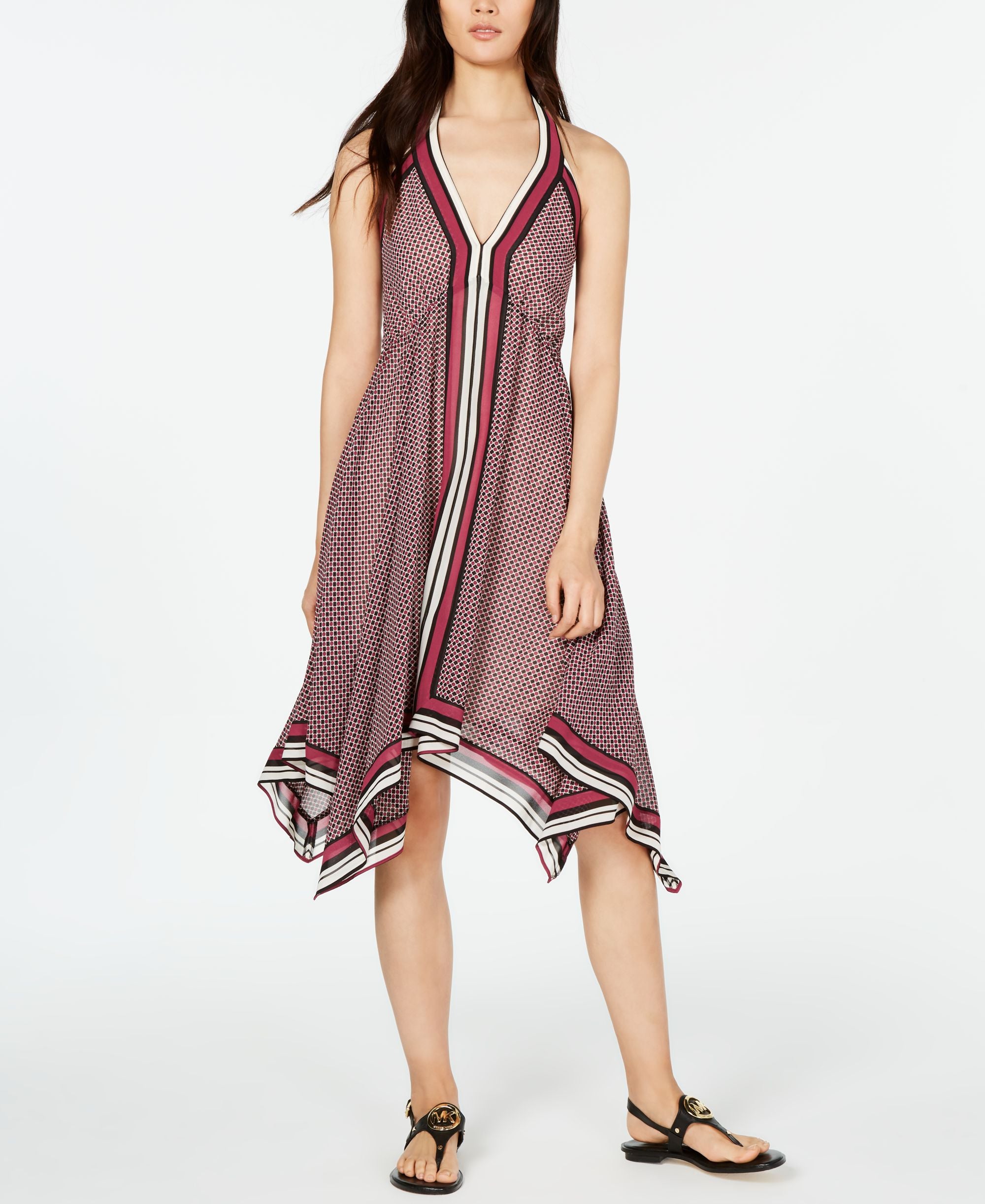 Michael Michael Kors Border Print Halter Dress