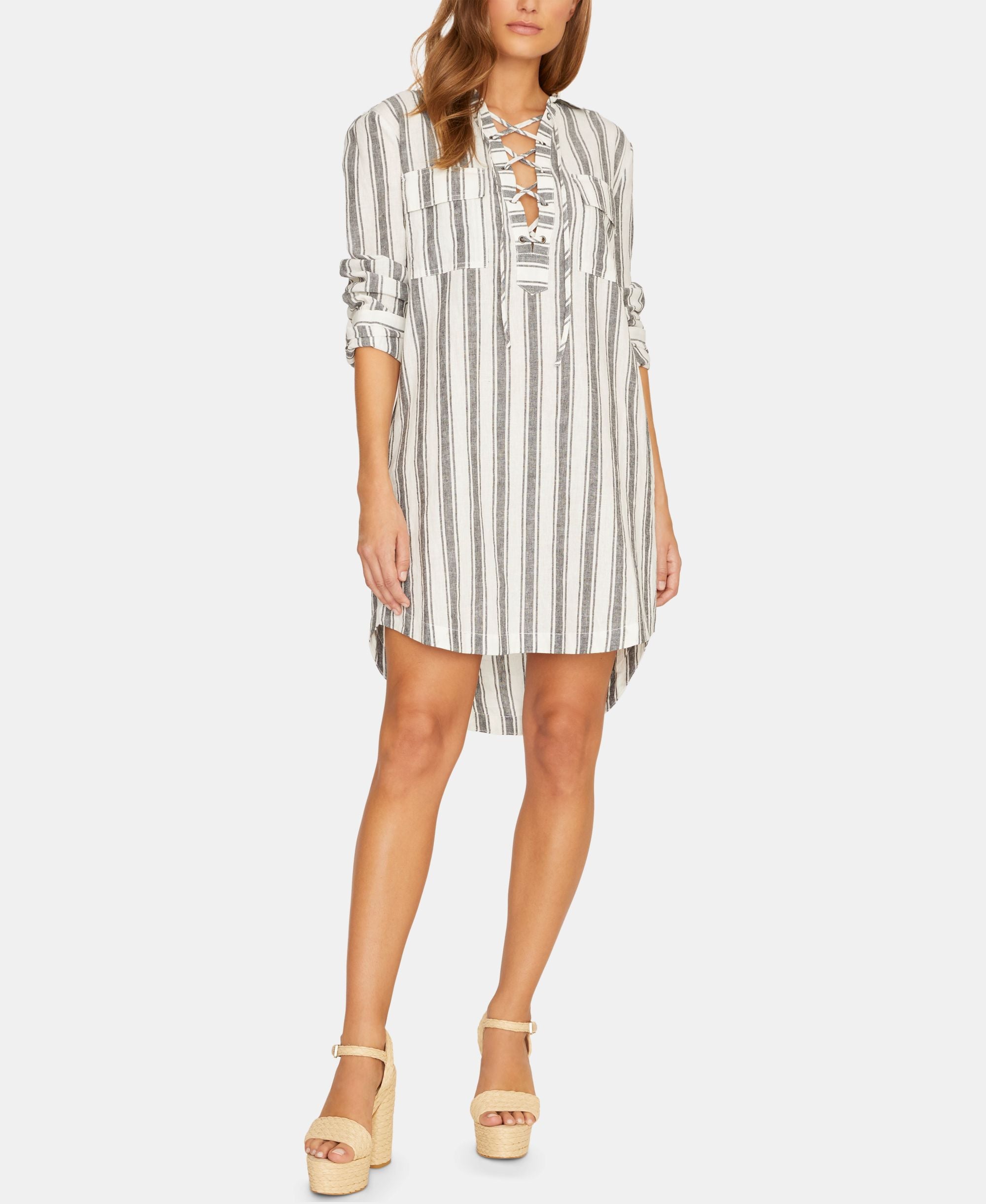 Sanctuary Staycation Striped Lace Up Dress