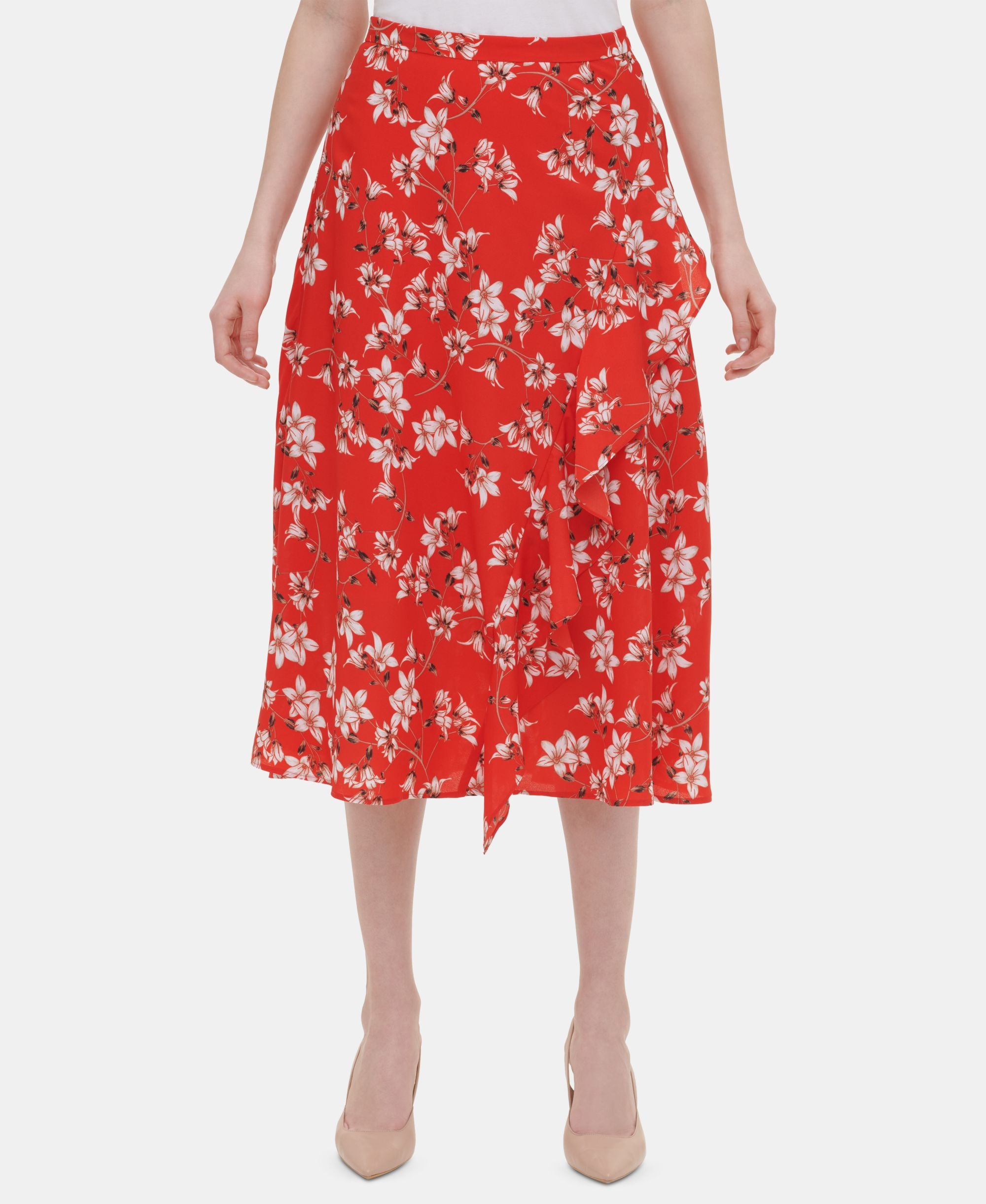 Calvin Klein Printed Ruffled Midi Skirt