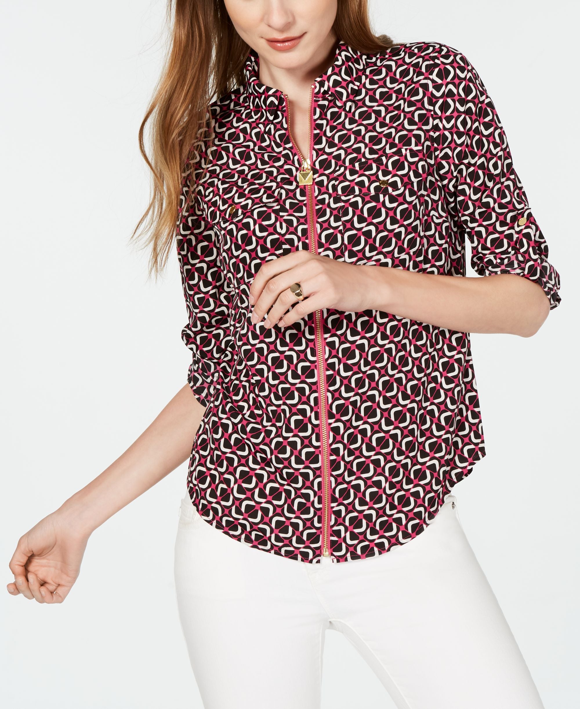 Michael Michael Kors Foulard Print Zip Up Top
