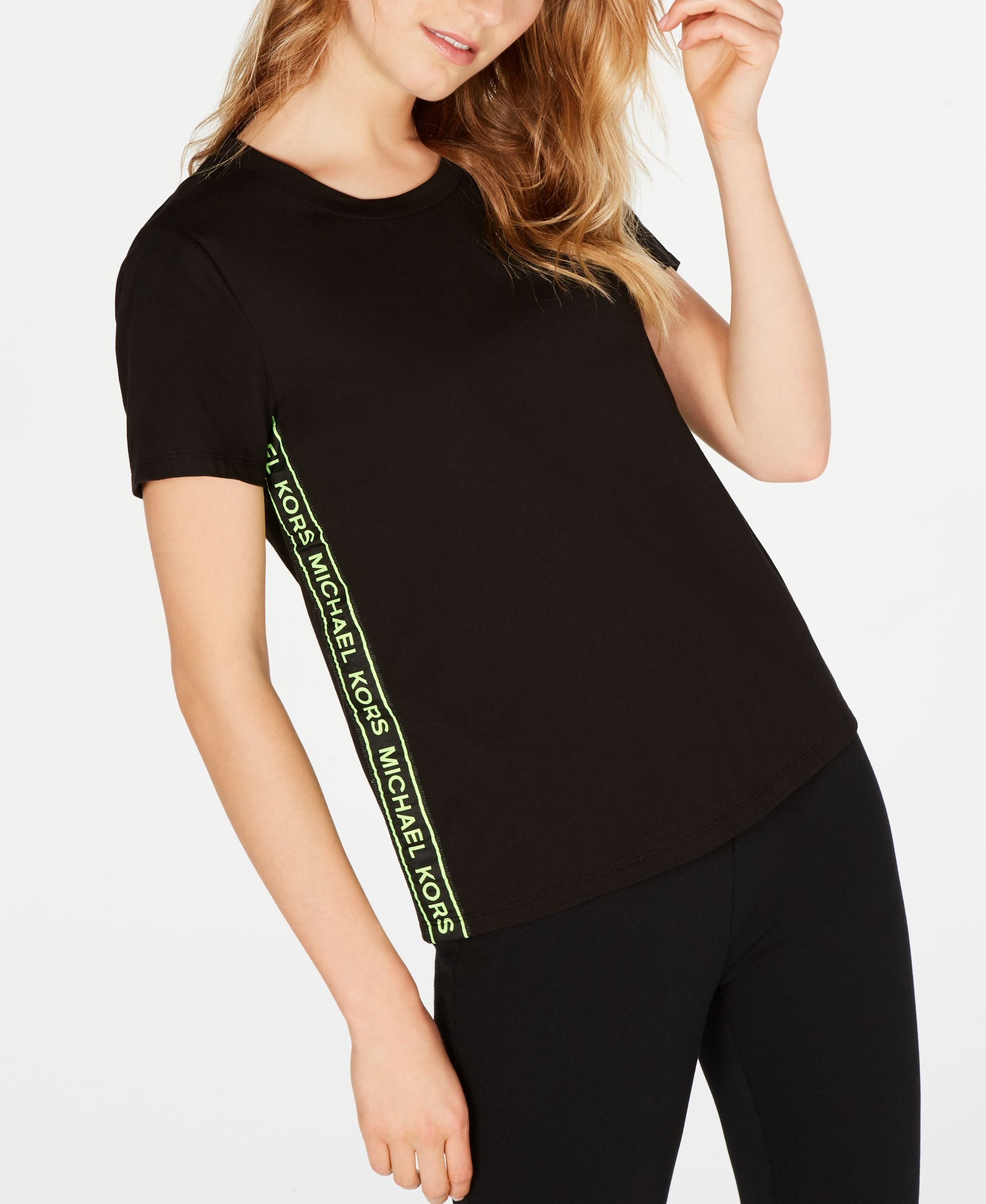 Michael Michael Kors Mkgo Cotton Logo Stripe T-Shirt In