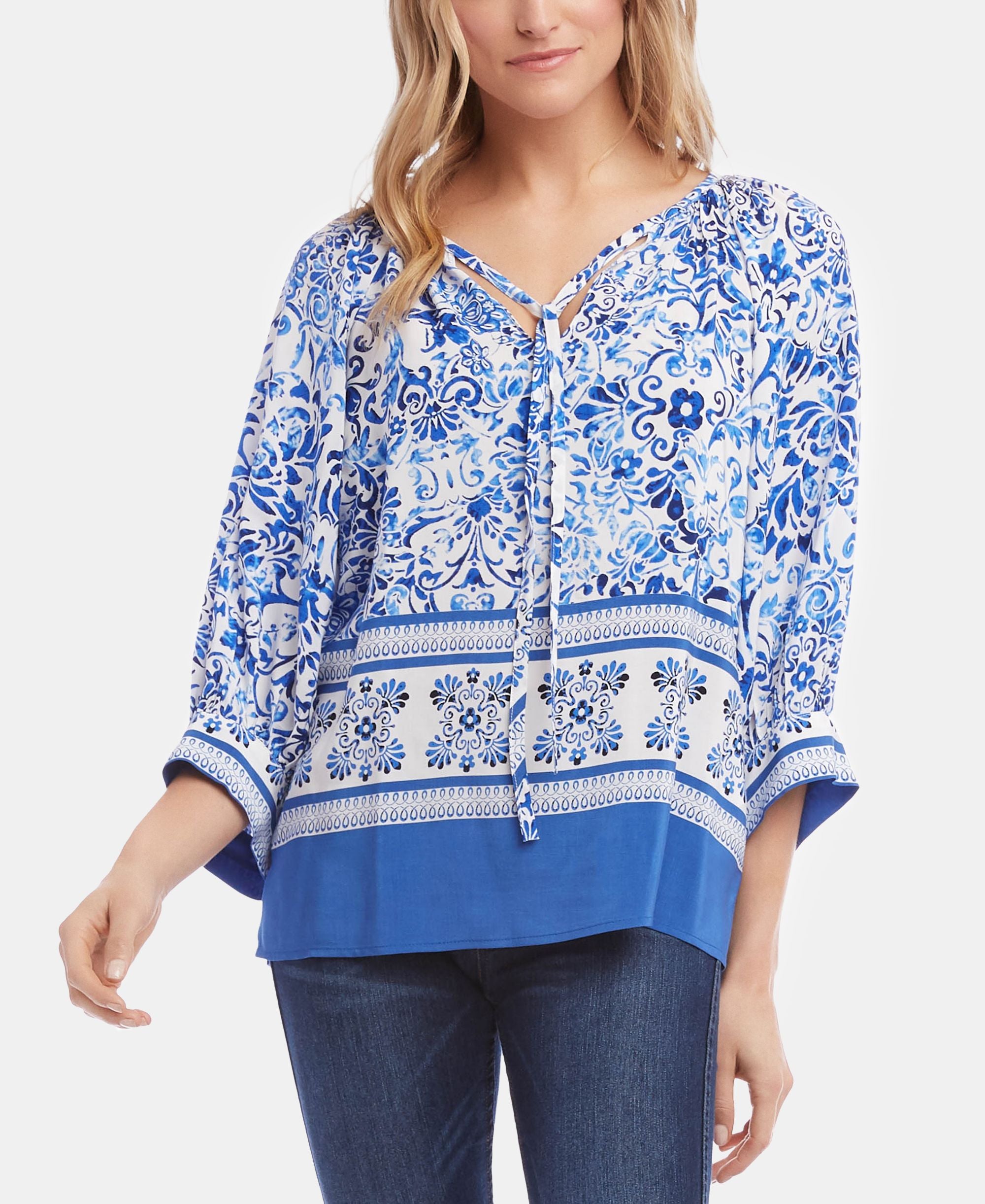 Karen Kane Border Print Peasant Top