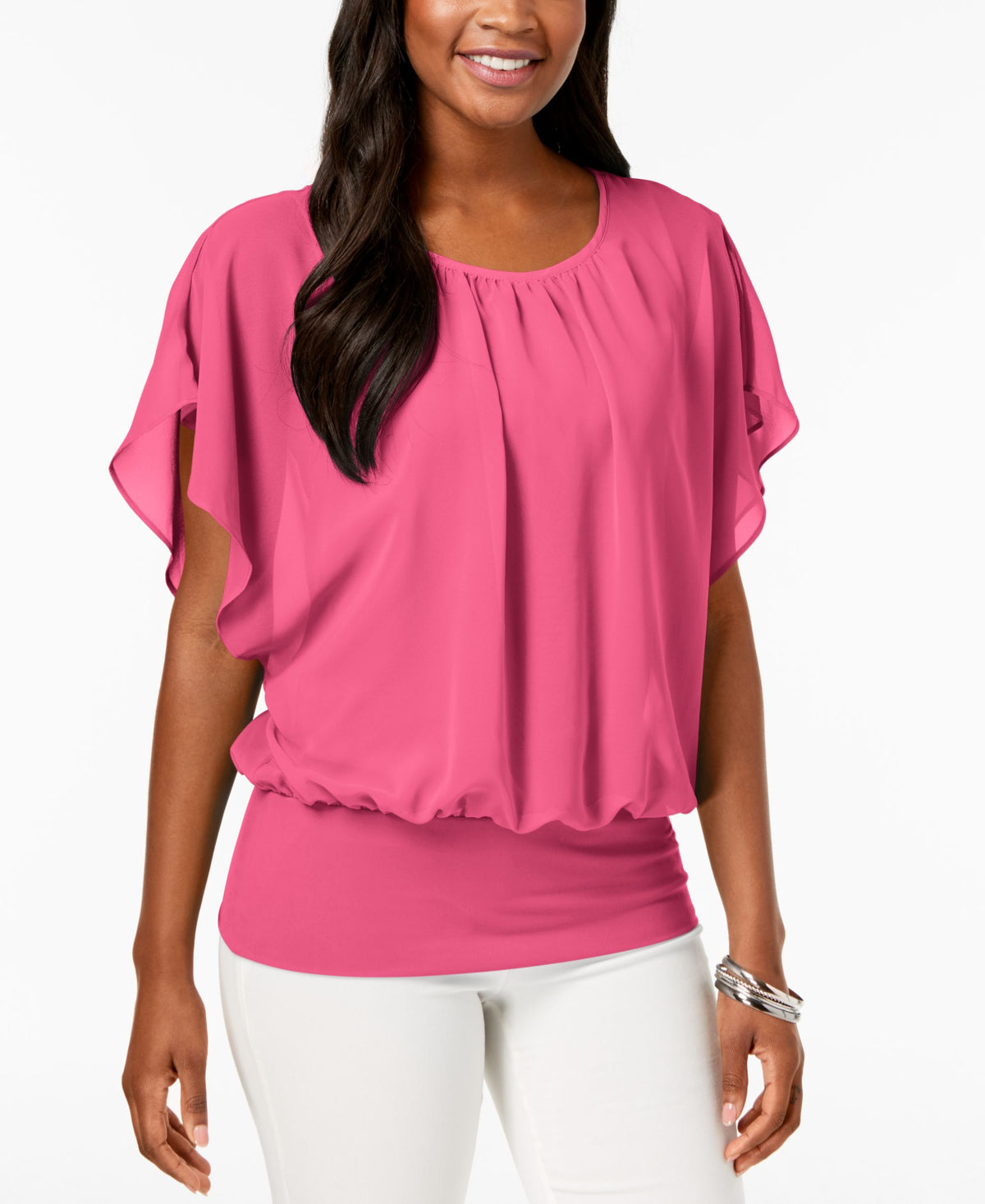 JM Collection Petite Flutter Sleeve Top