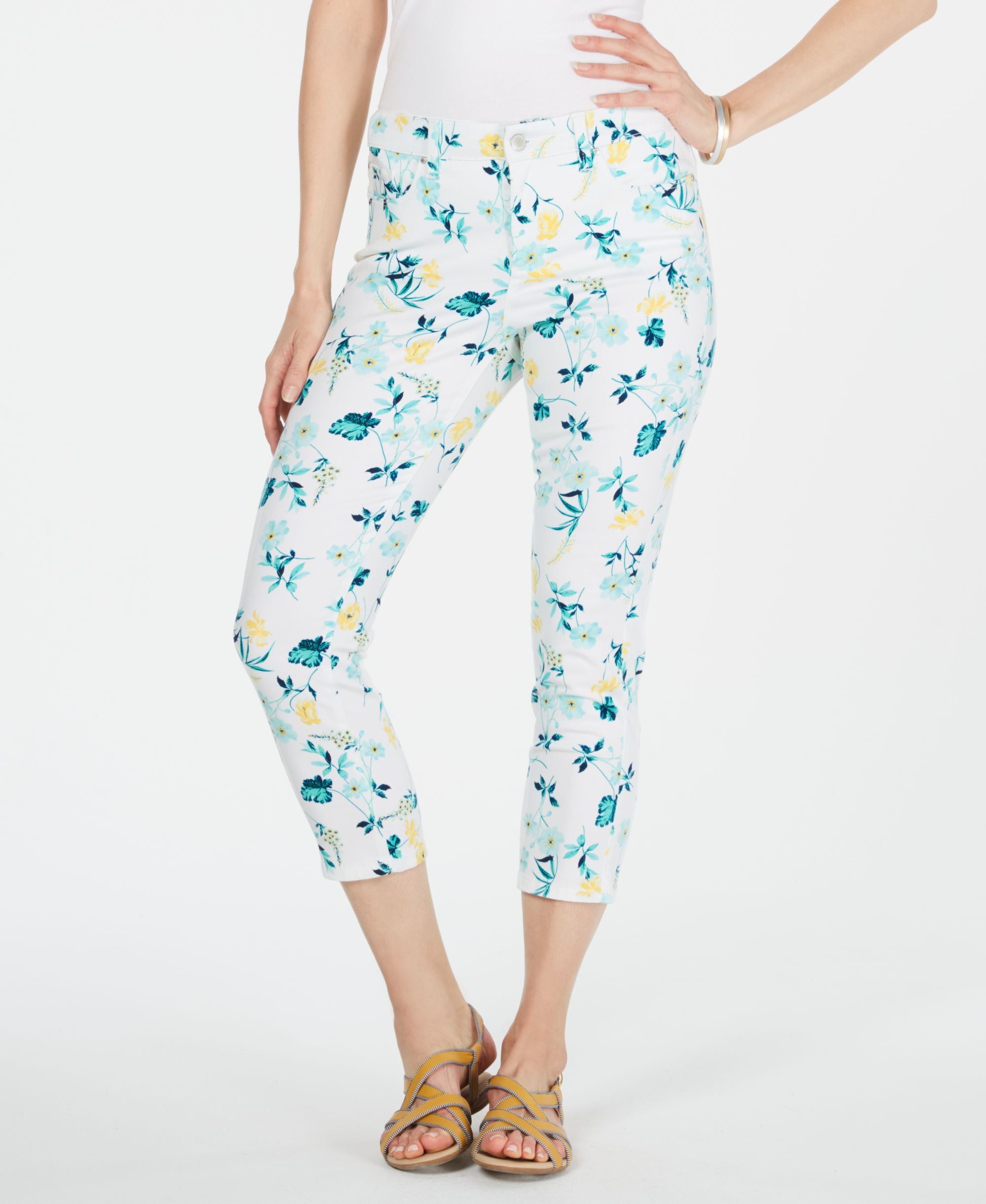 Charter Club Petite Tummy Control Floral Capri Jeans