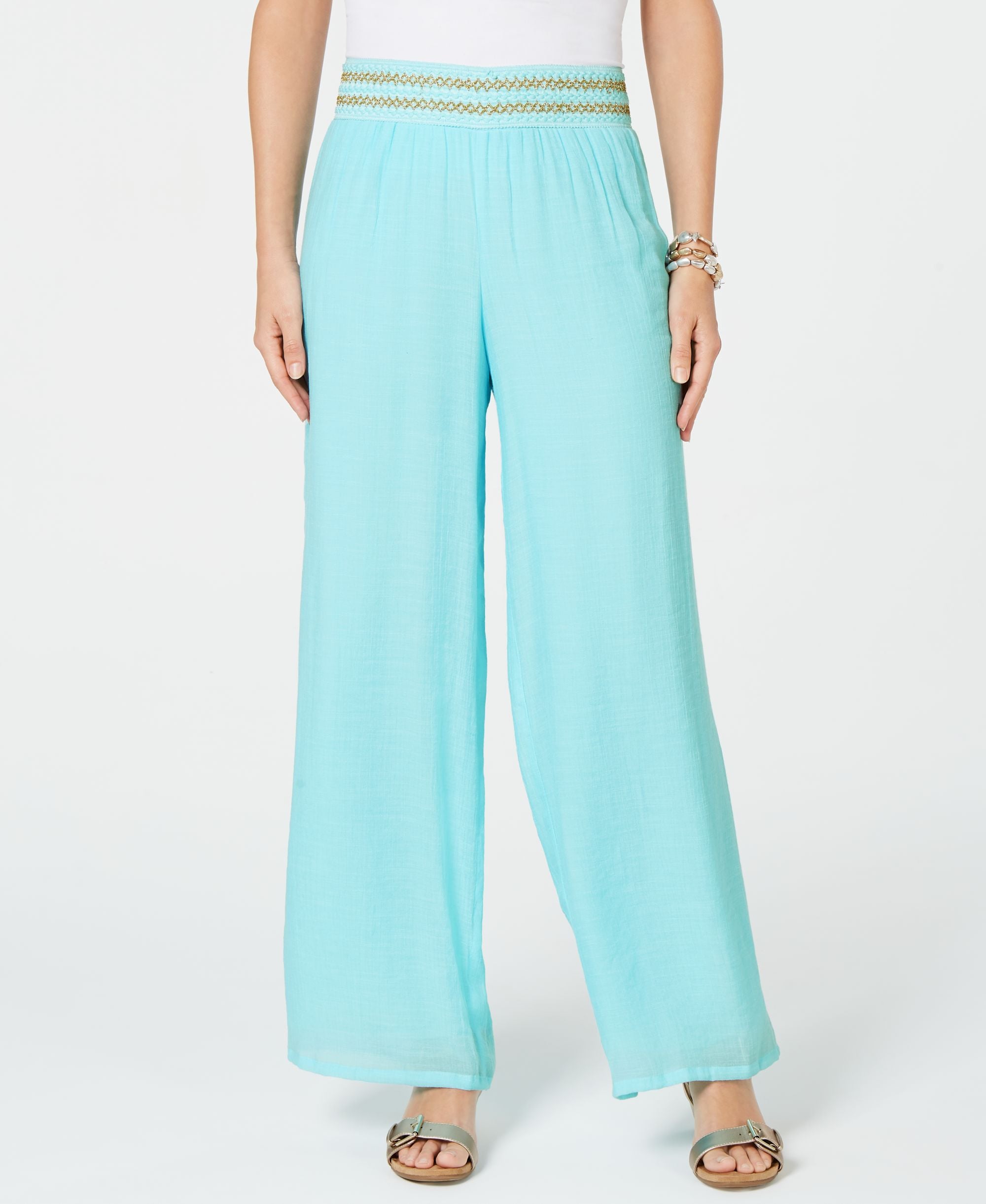 JM Collection Metallic Detail Wide Leg Gauze Pants