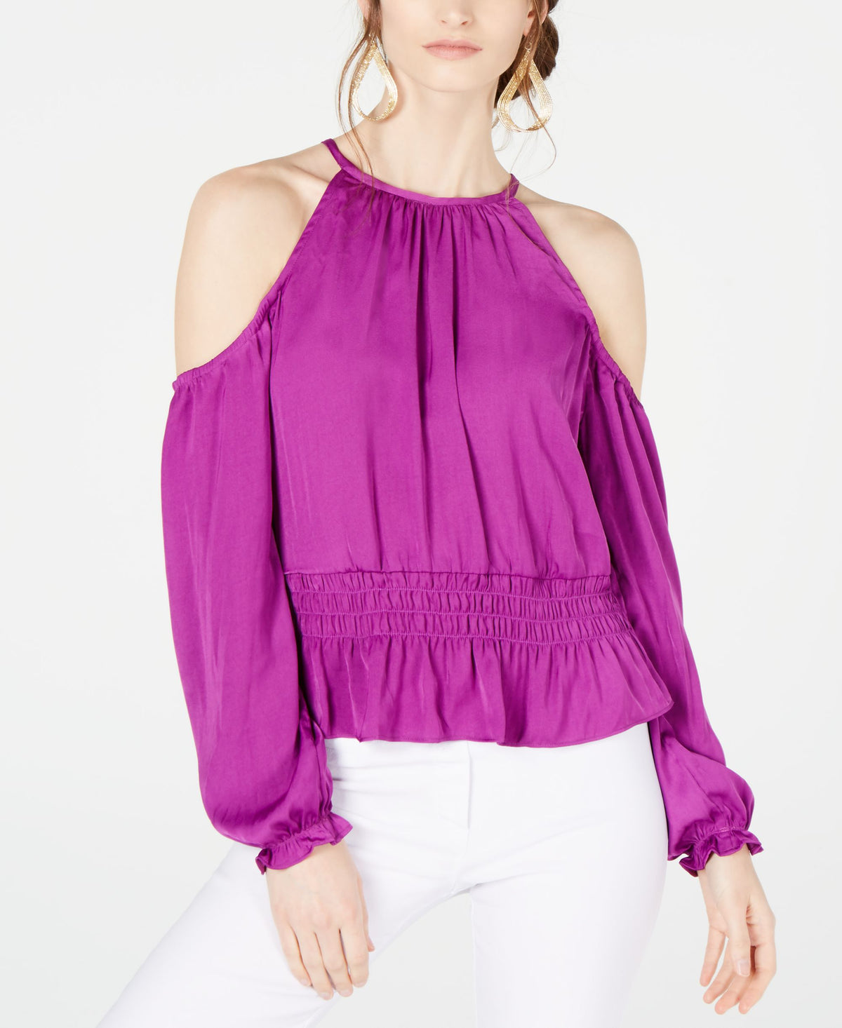Smocked Cold-Shoulder Top