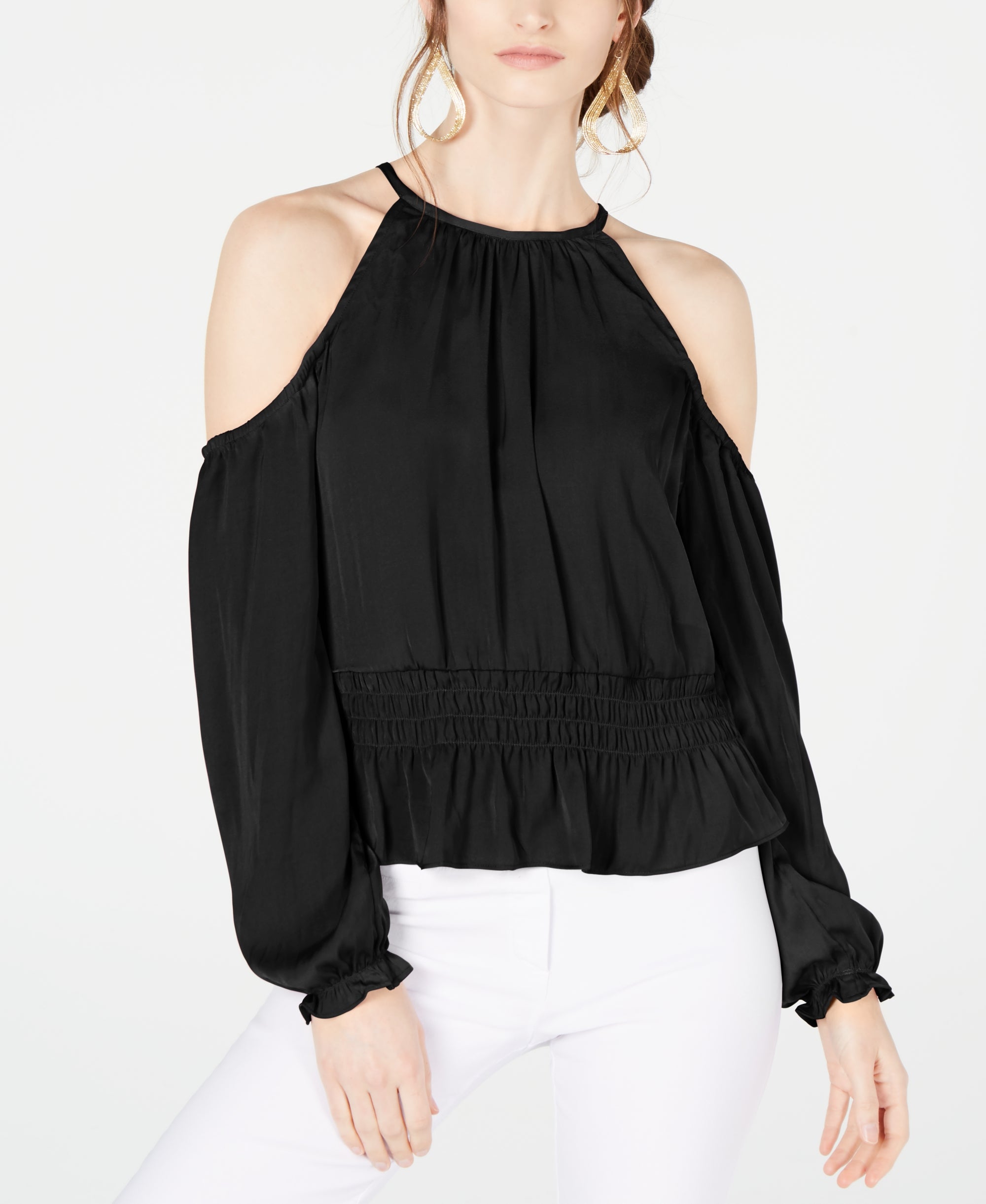 Smocked Cold-Shoulder Top