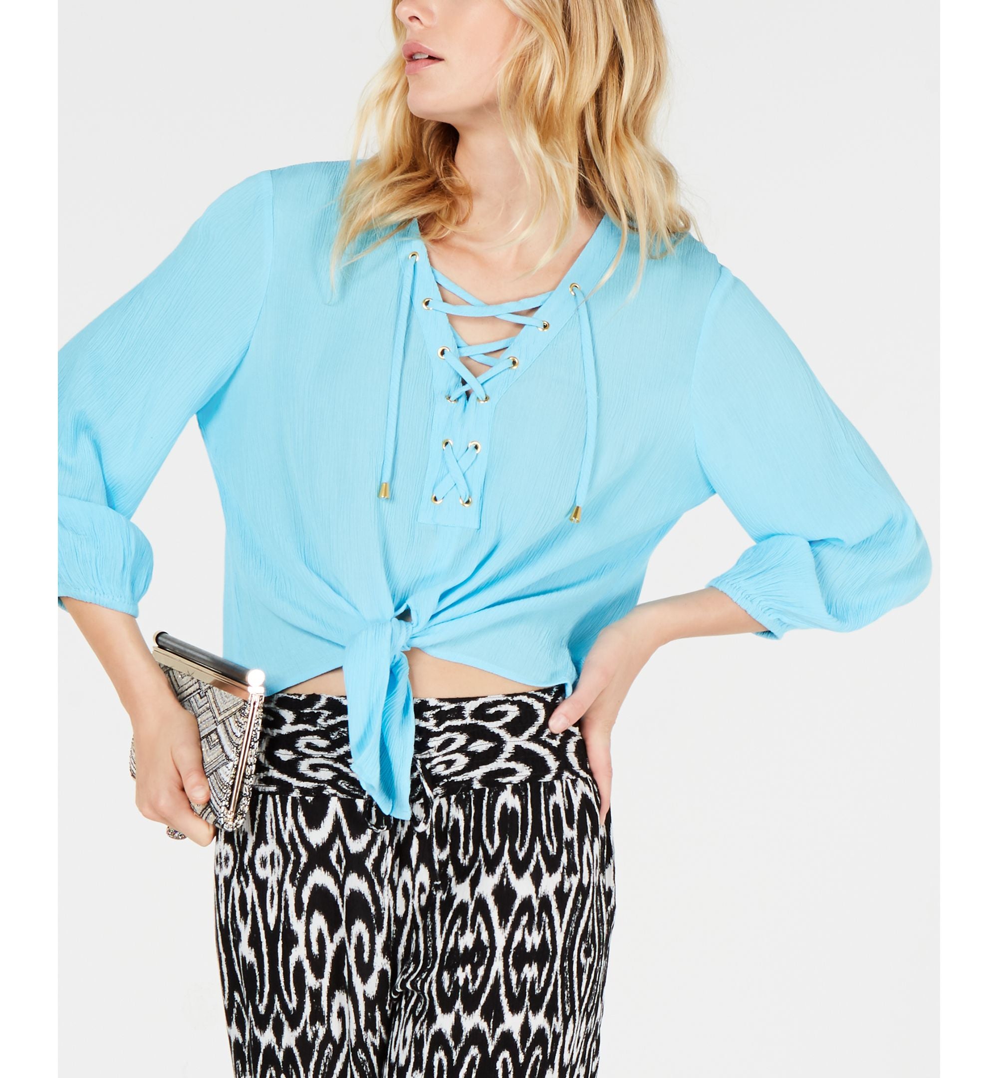 INC Lace-Up Tie-Front Top