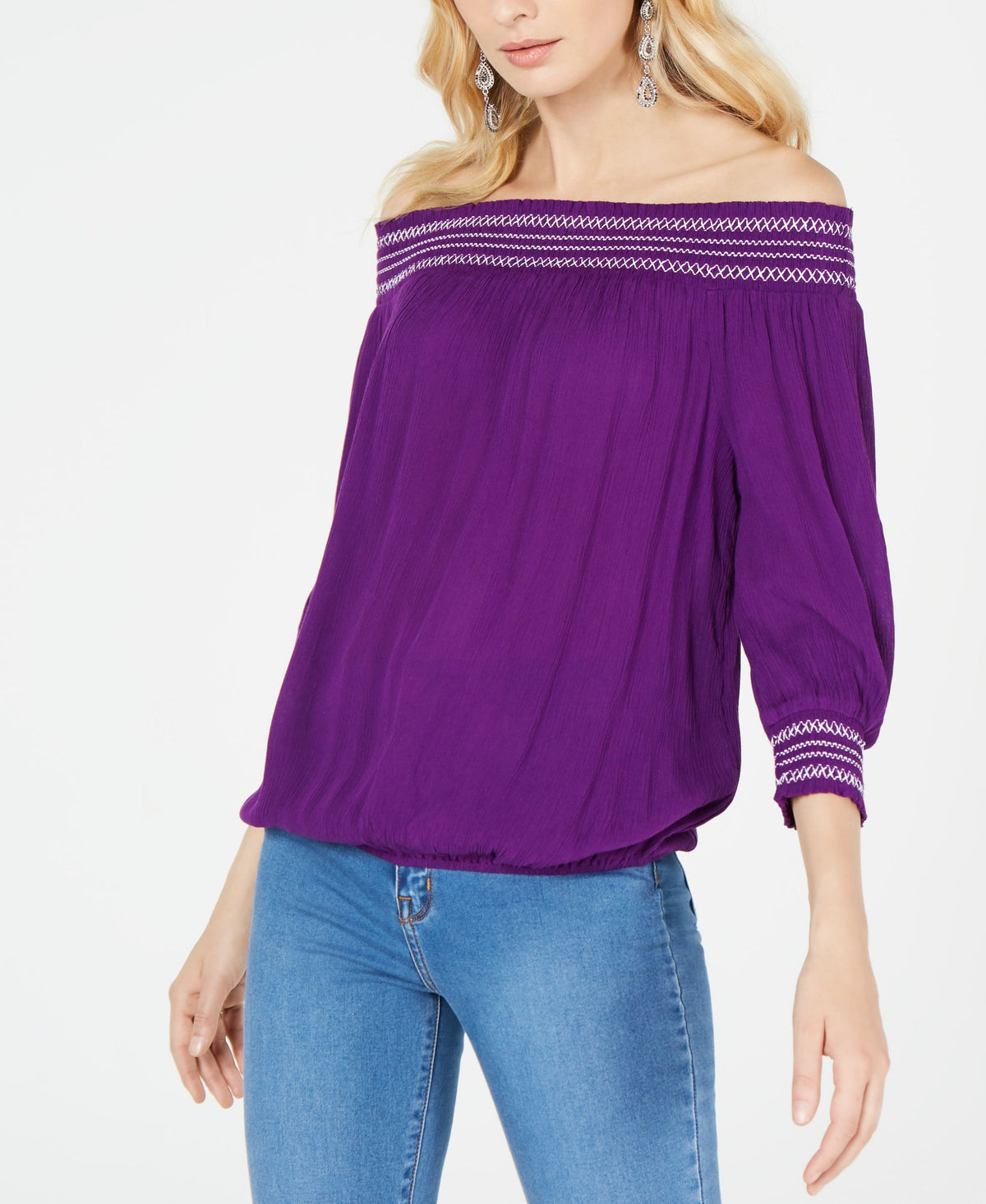 INC Crochet-Trim Off-The-Shoulder Top