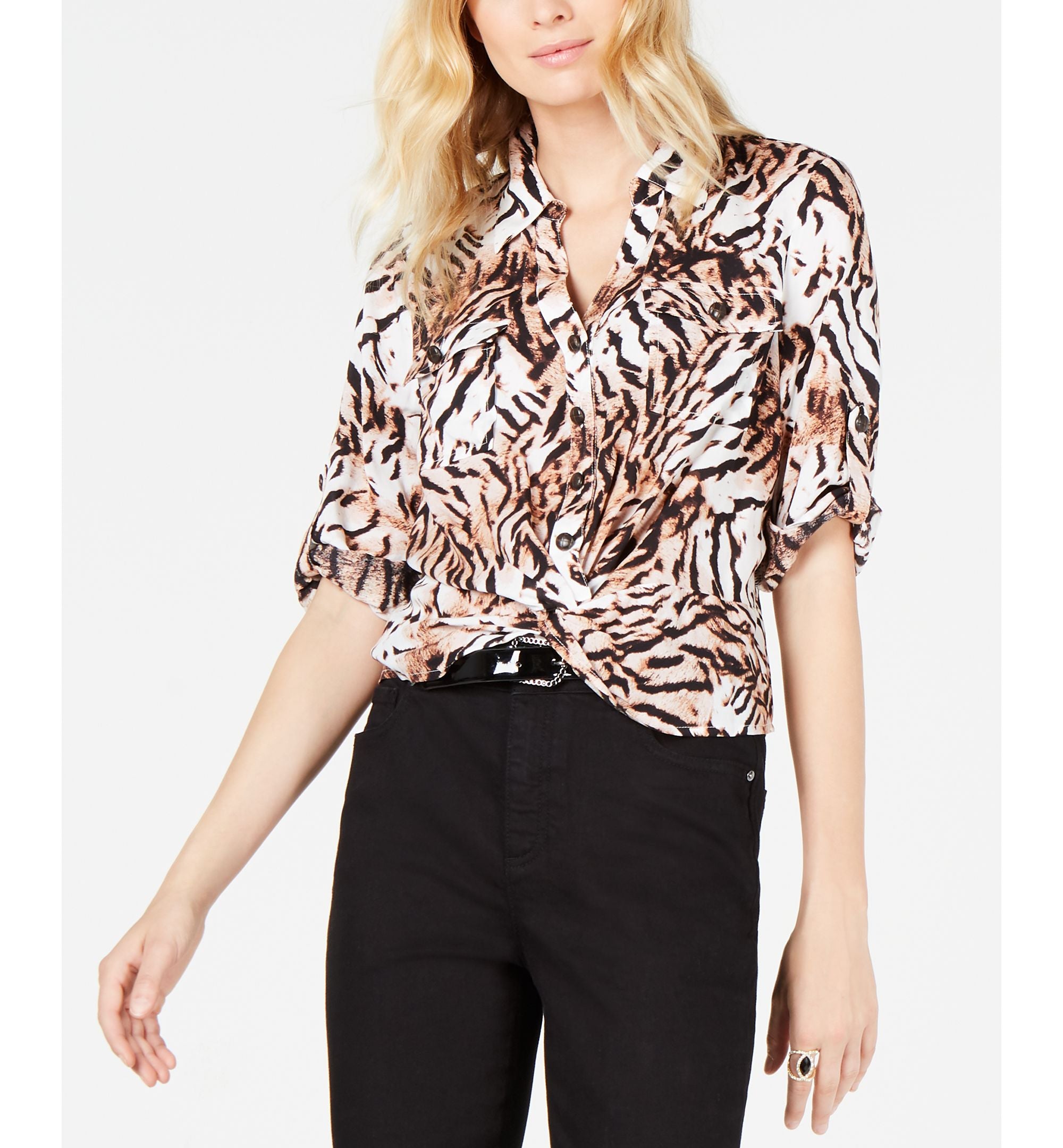 INC Safari-Print Twist-Hem Top
