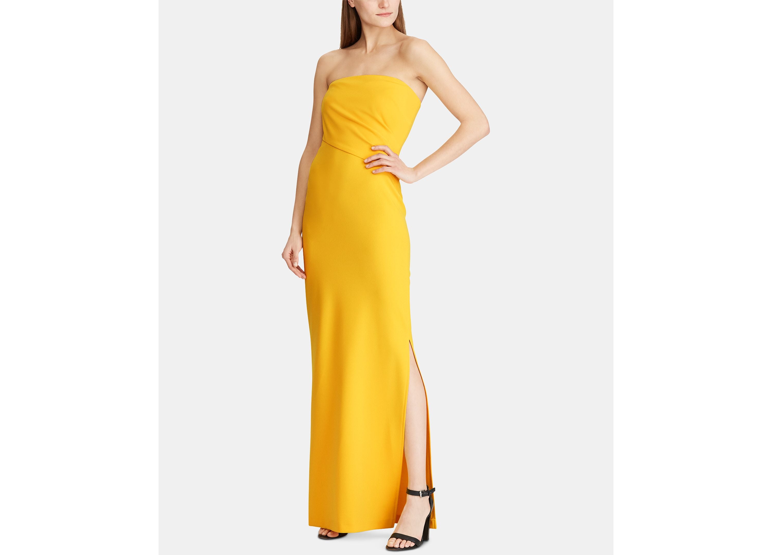 Ralph Lauren Womens Tichina Strapless Off-The-Shoulder Evening Dress Marigold 12