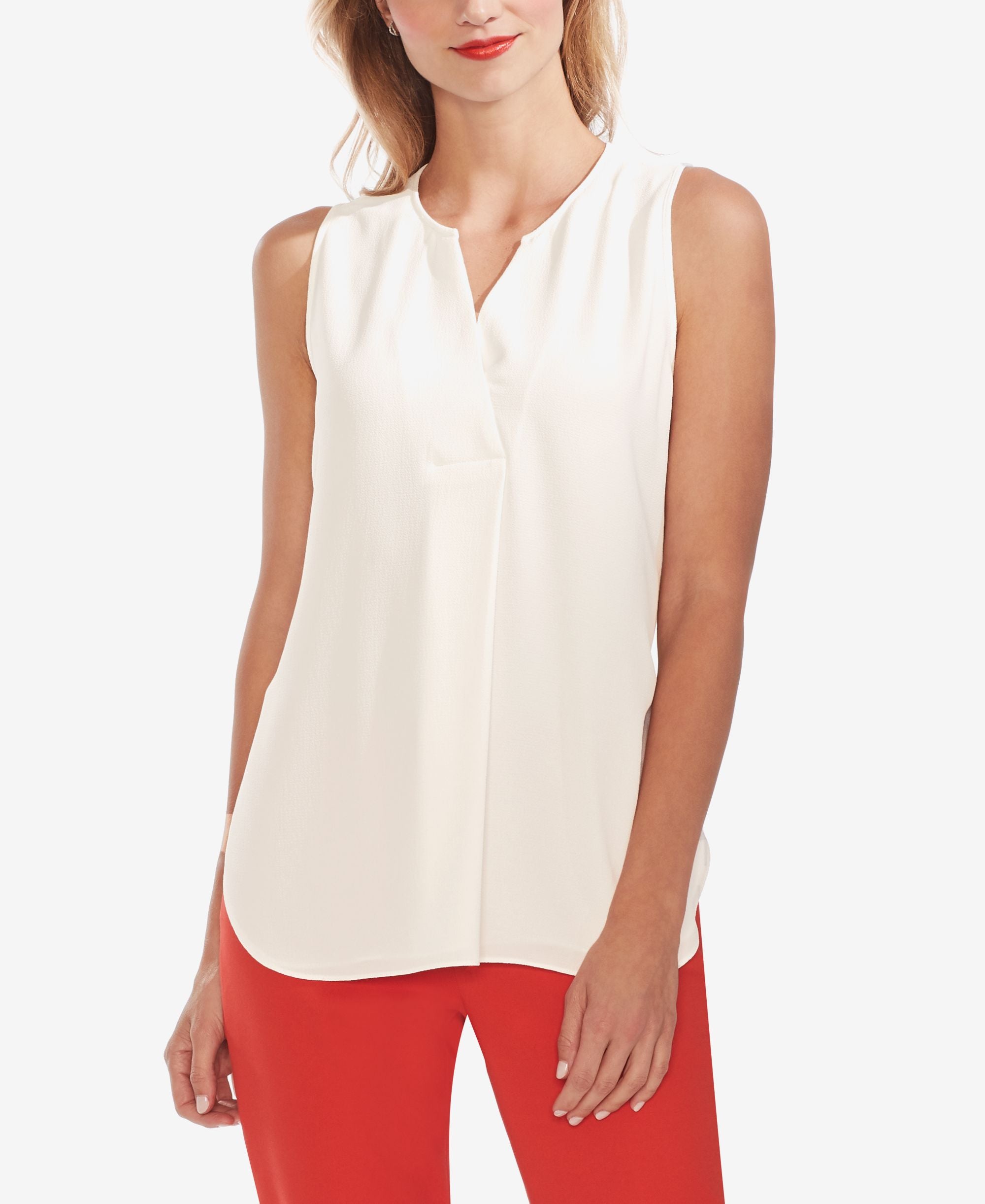 Vince Camuto Split Neck Front Pleat Top