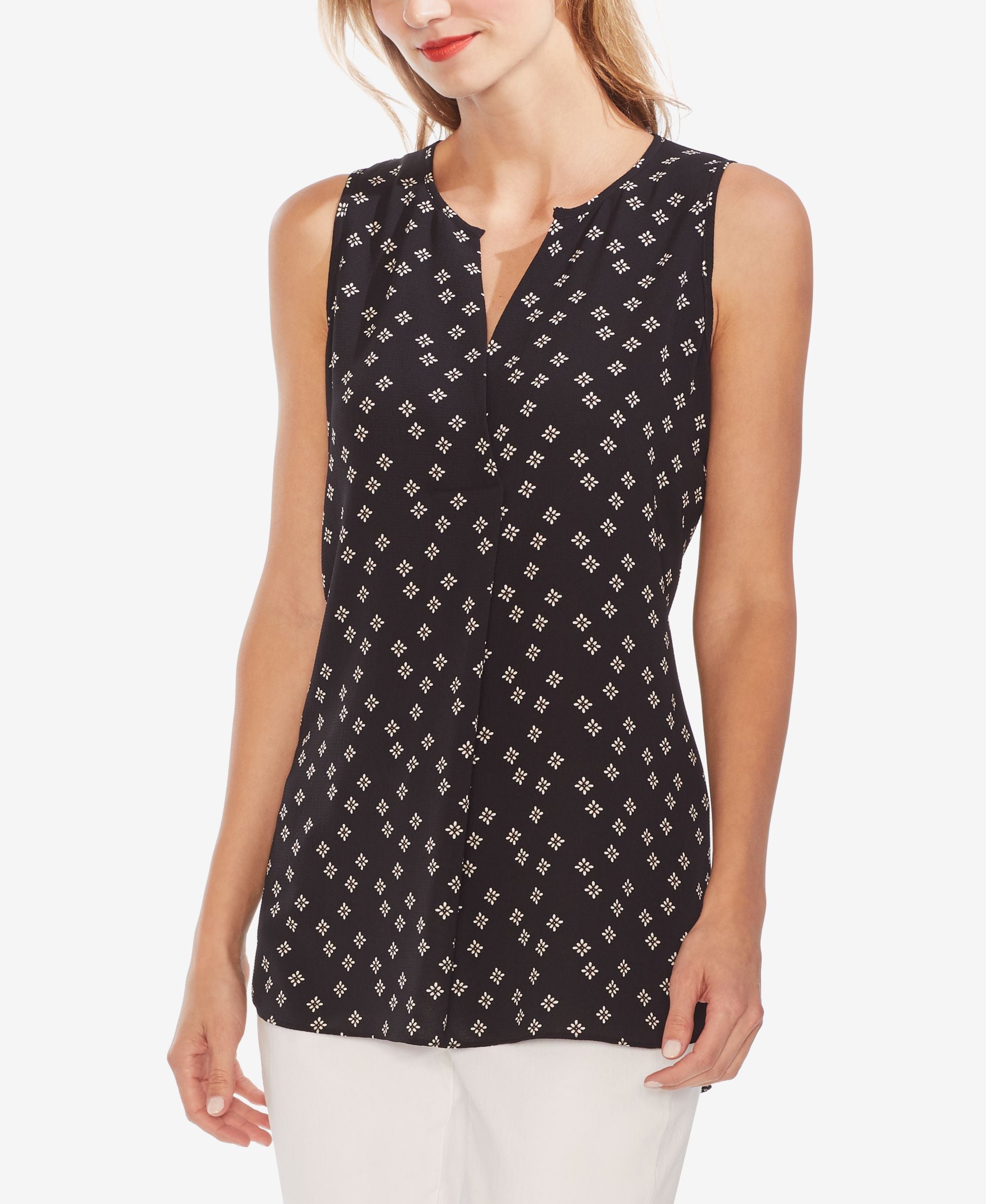 Vince Camuto Printed Front Pleat Top