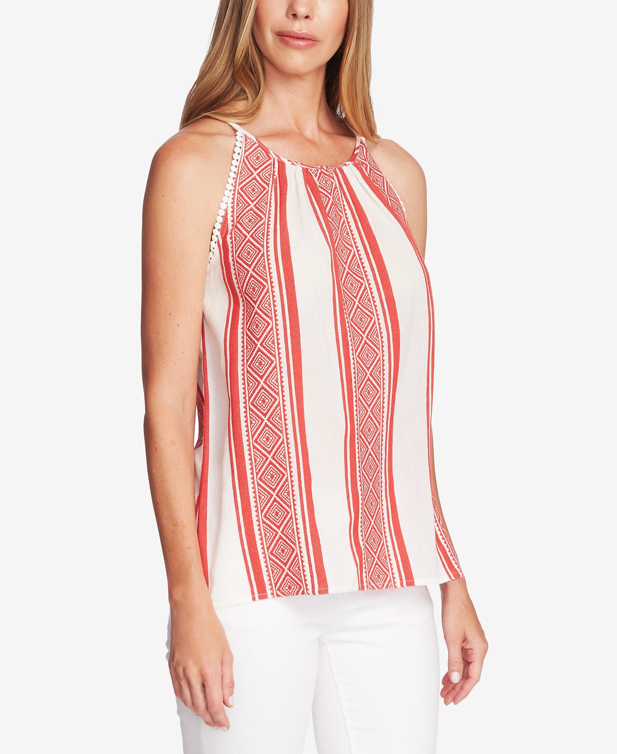 Textured-Trim Cotton Halter Top