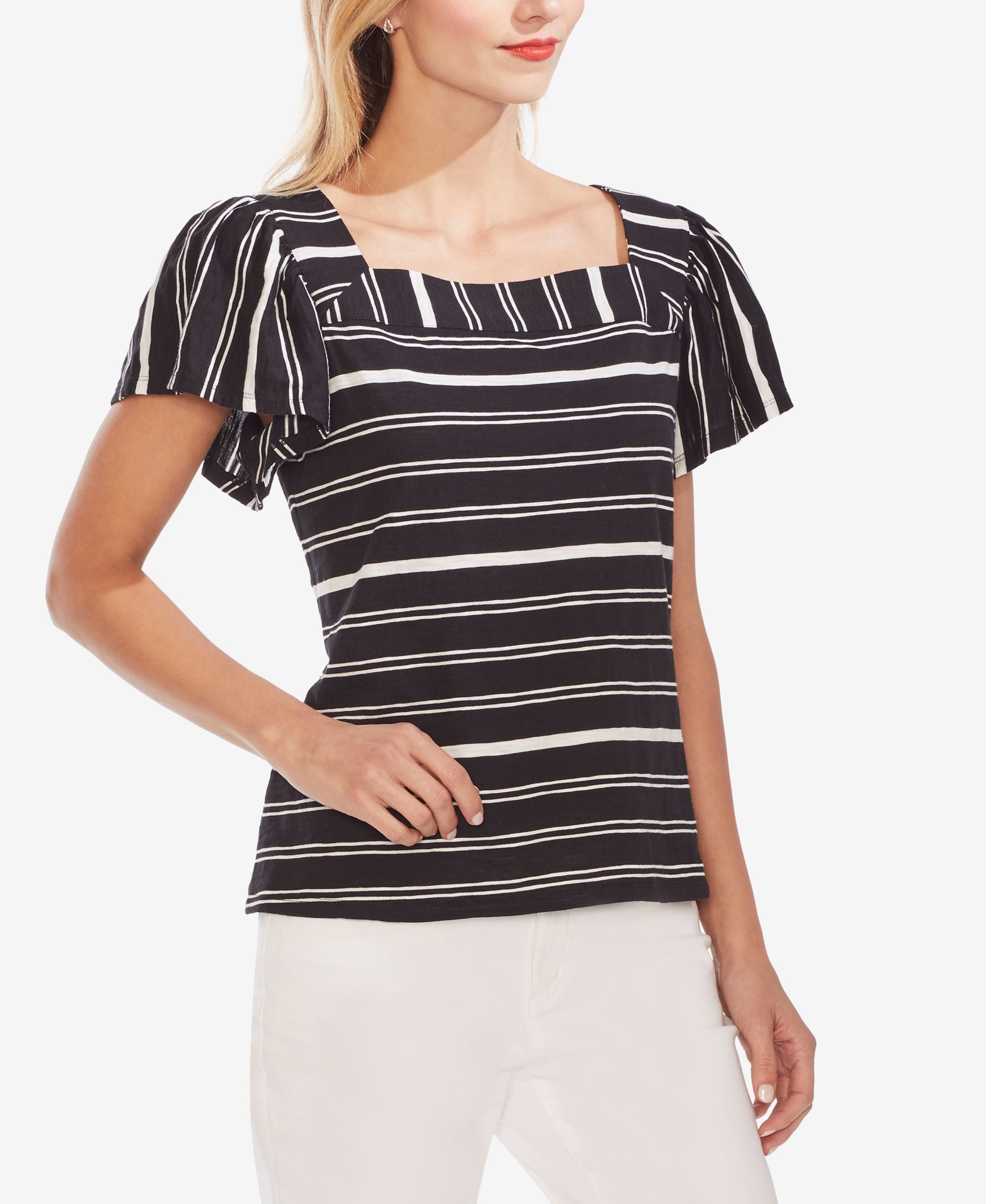 Vince Camuto Striped Cotton Square Neck Top