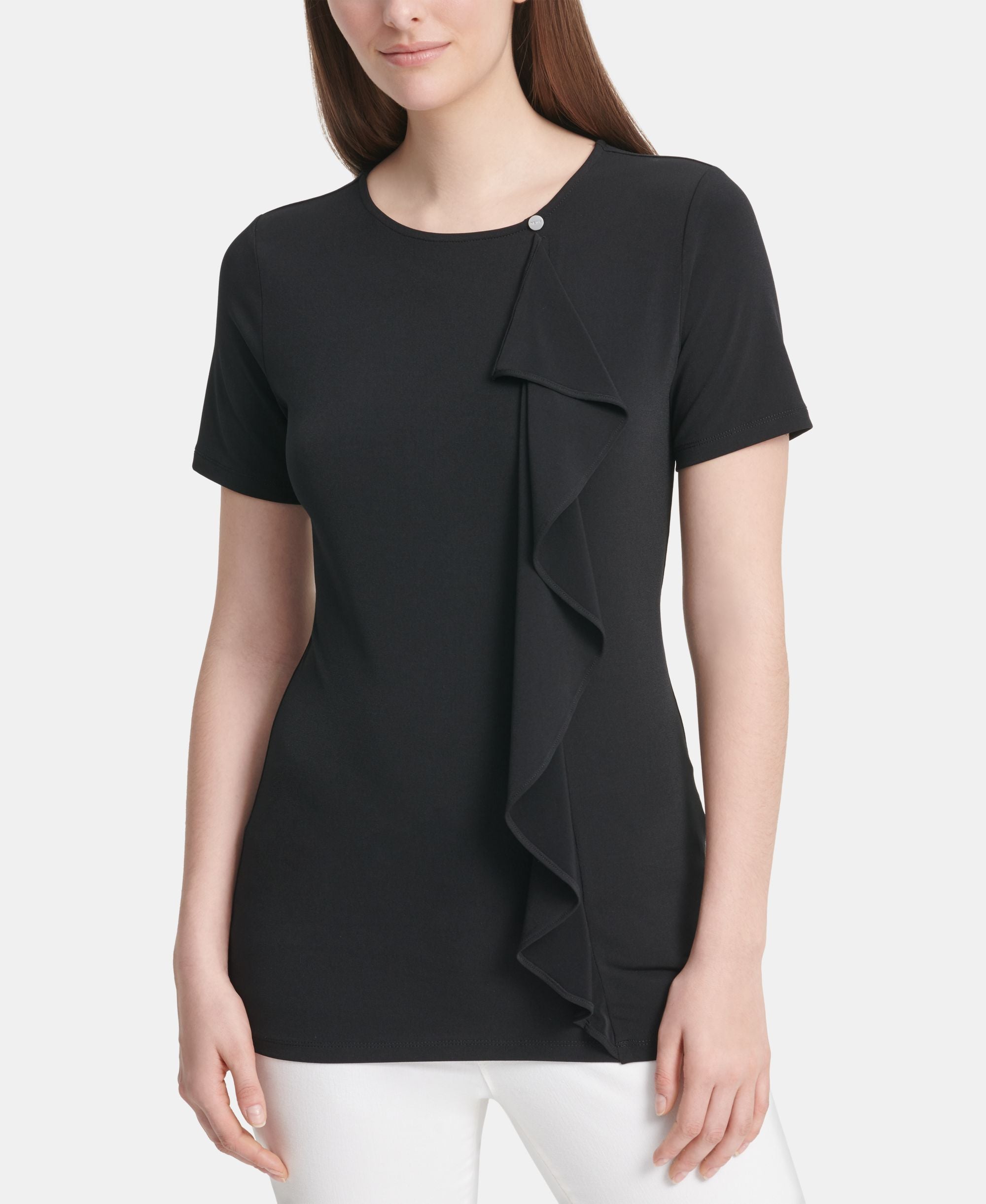 DKNY Ruffle Trim Crewneck Top