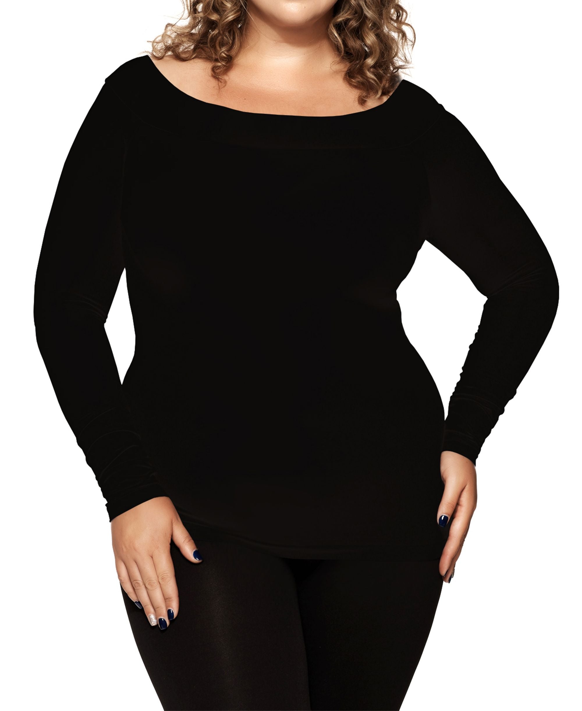 skinnytees Plus Long Sleeve Boatneck
