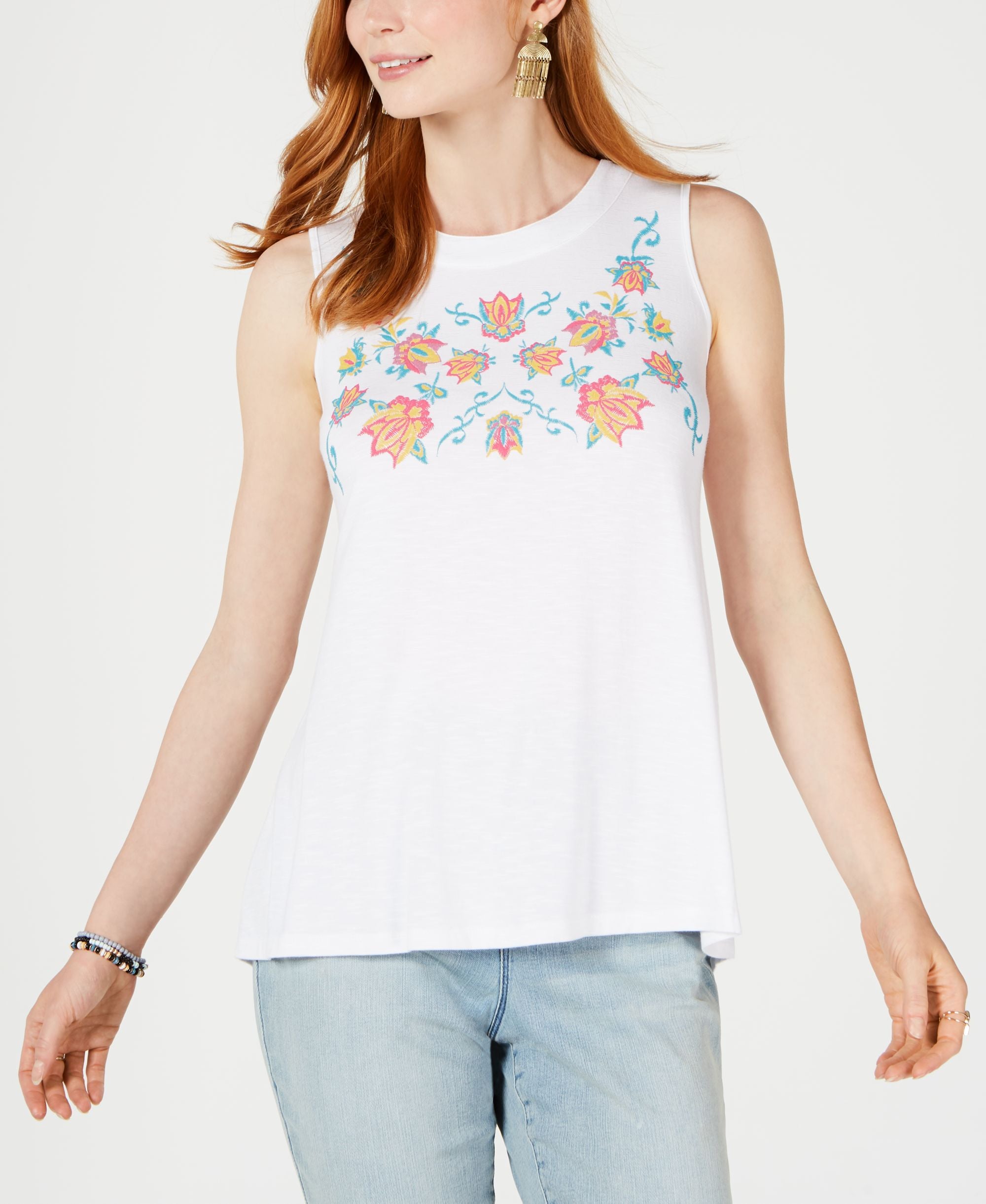 Style & Co Embroidered Keyhole Top