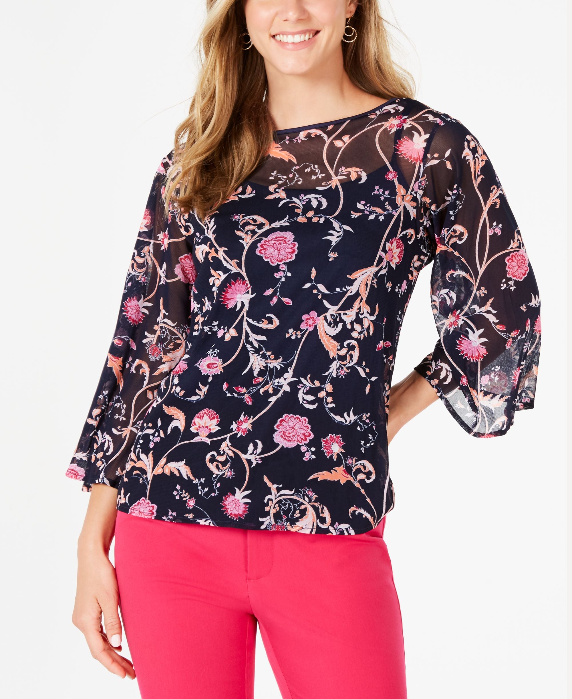 Charter Club Floral Print Mesh Top