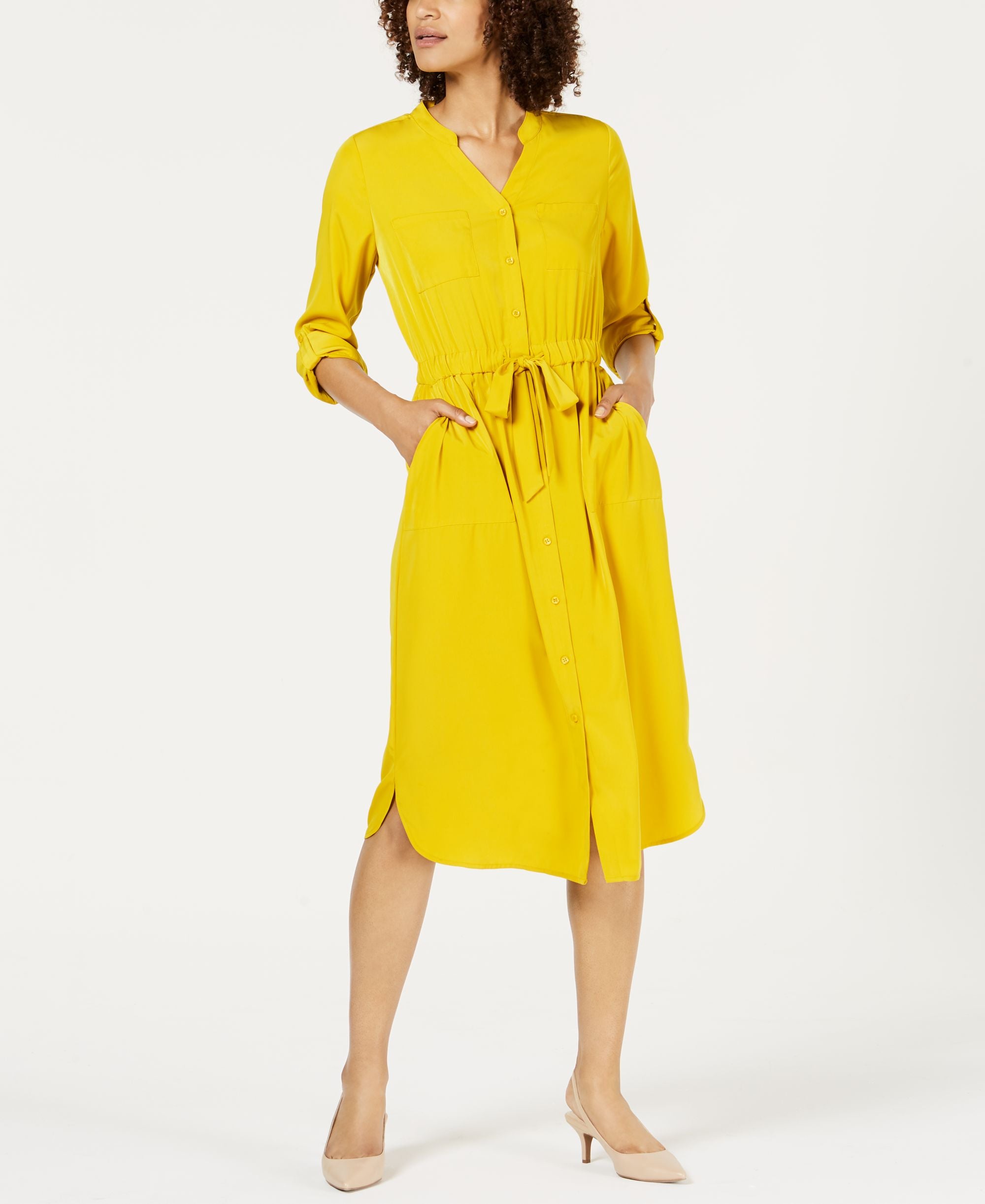 Petite 3/4-Sleeve Belted Shirtdress