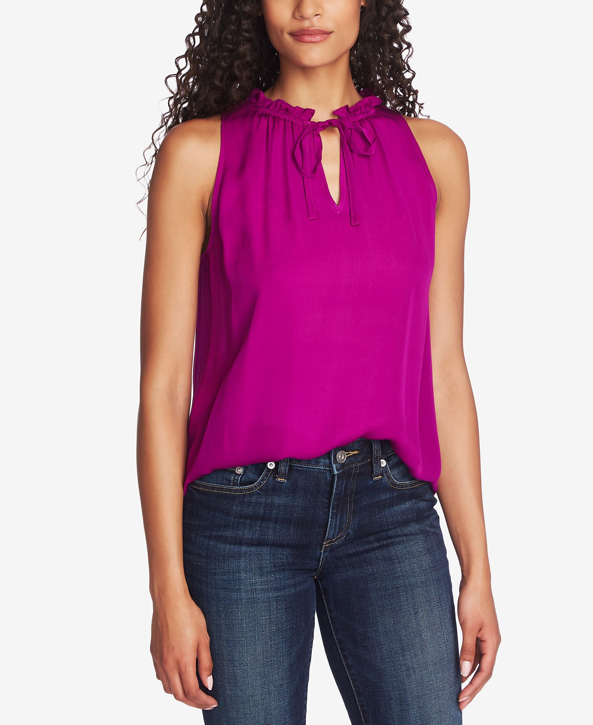 Cece Ruffled Split Neck Top