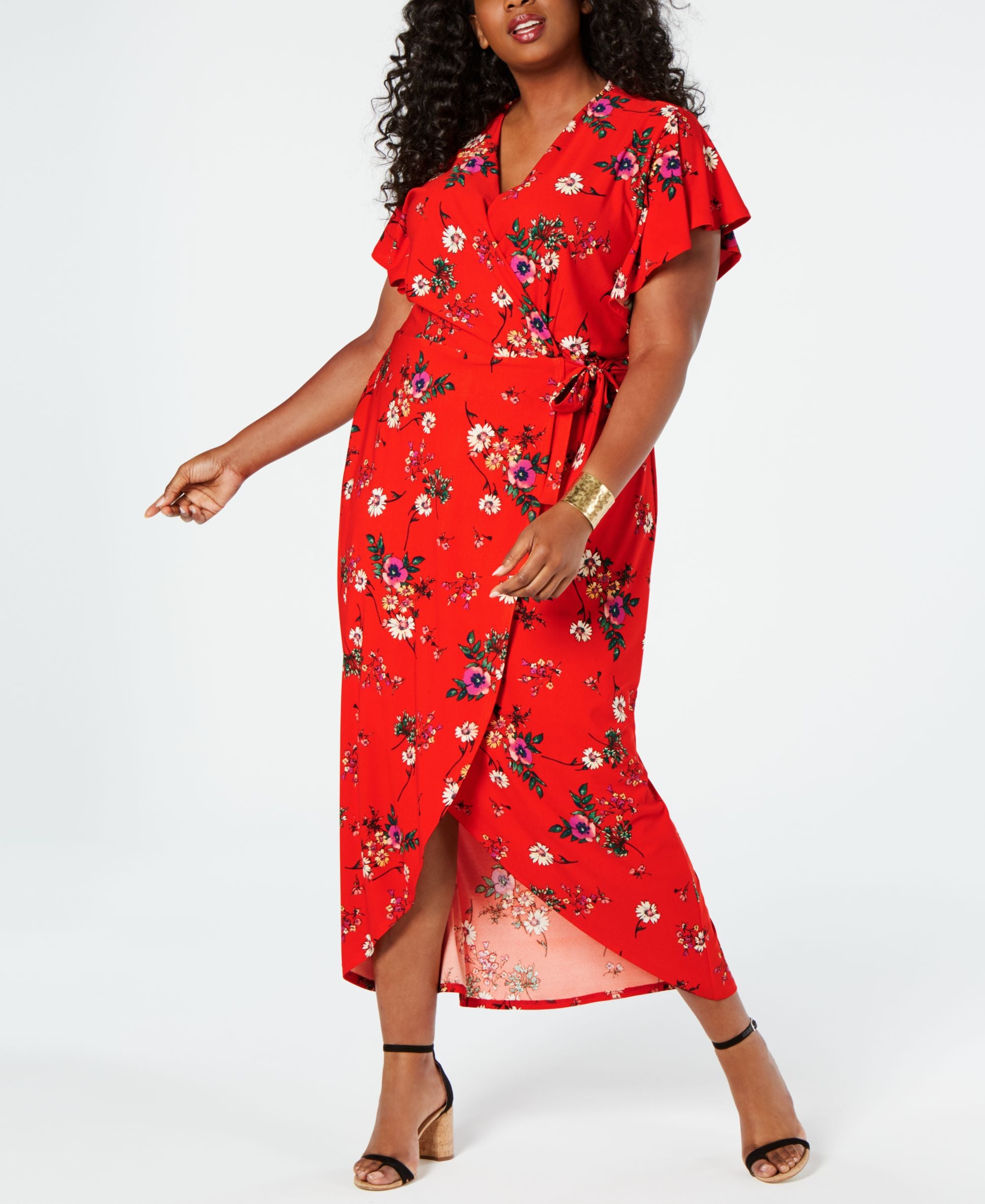 Monteau Trendy Plus Size Faux Wrap Maxi Dress