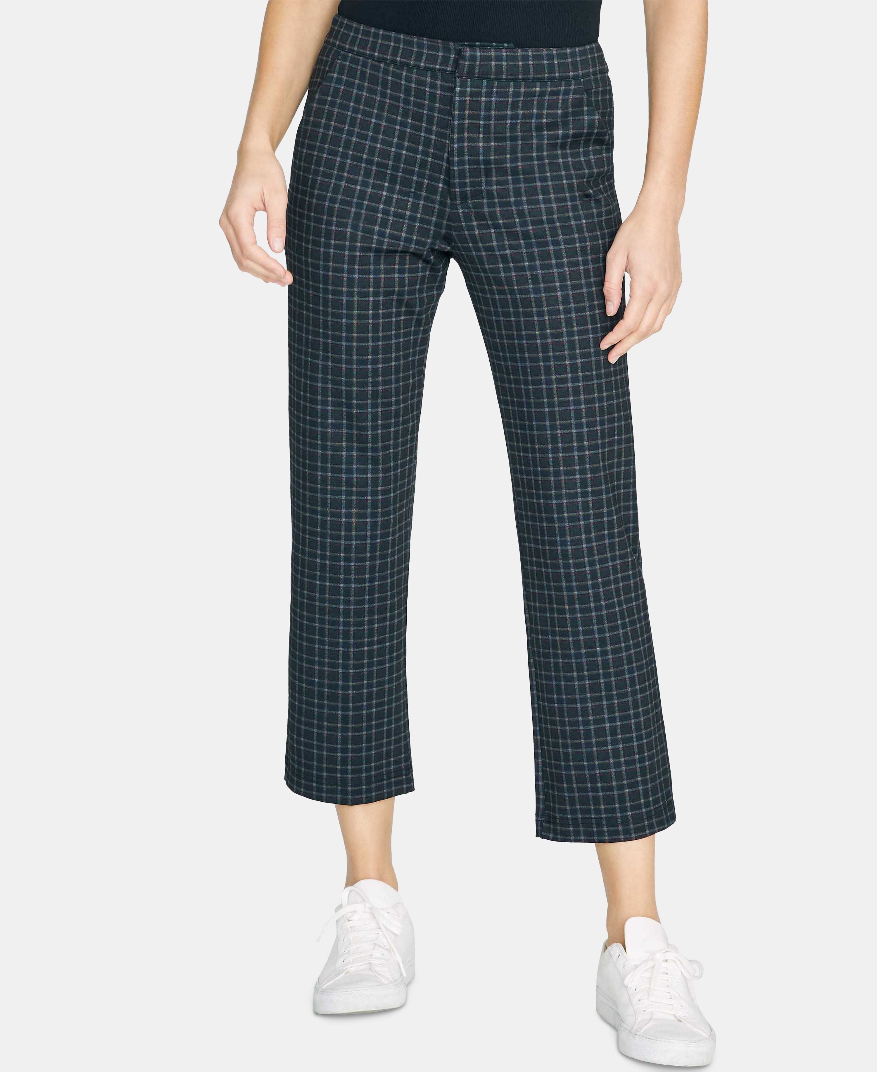 Oxford Plaid Kick-Flare Crop Capri Pants