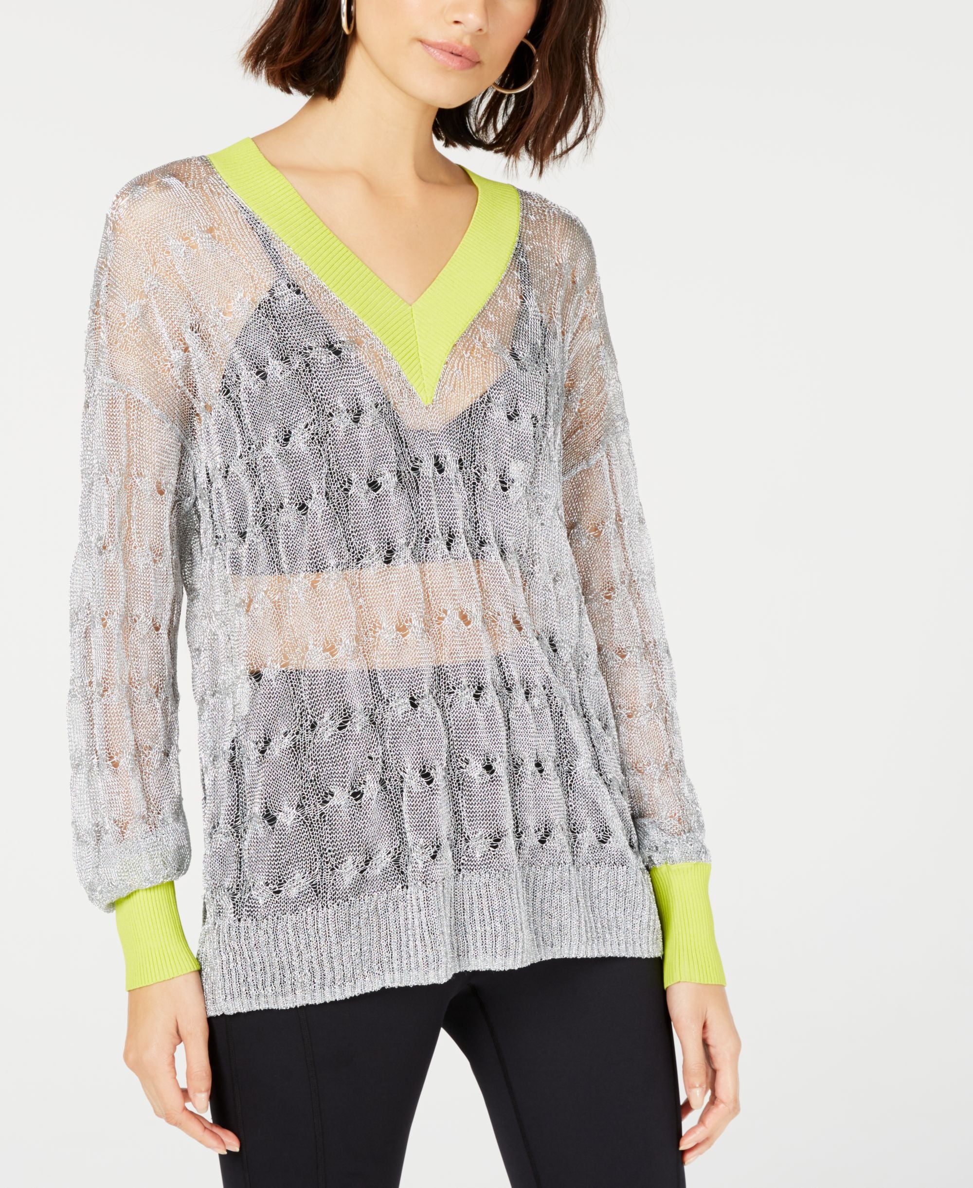 Bar III Metallic Pullover Sweater