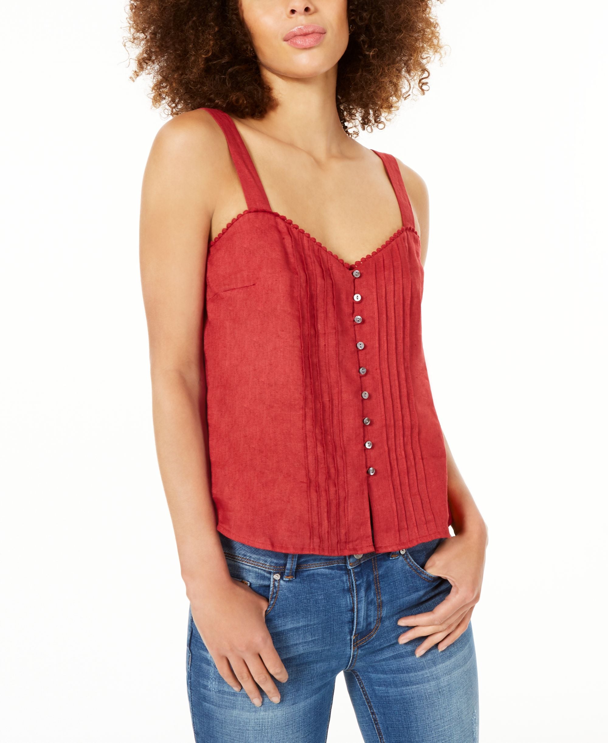 1.State Linen Pintucked Button Up Top