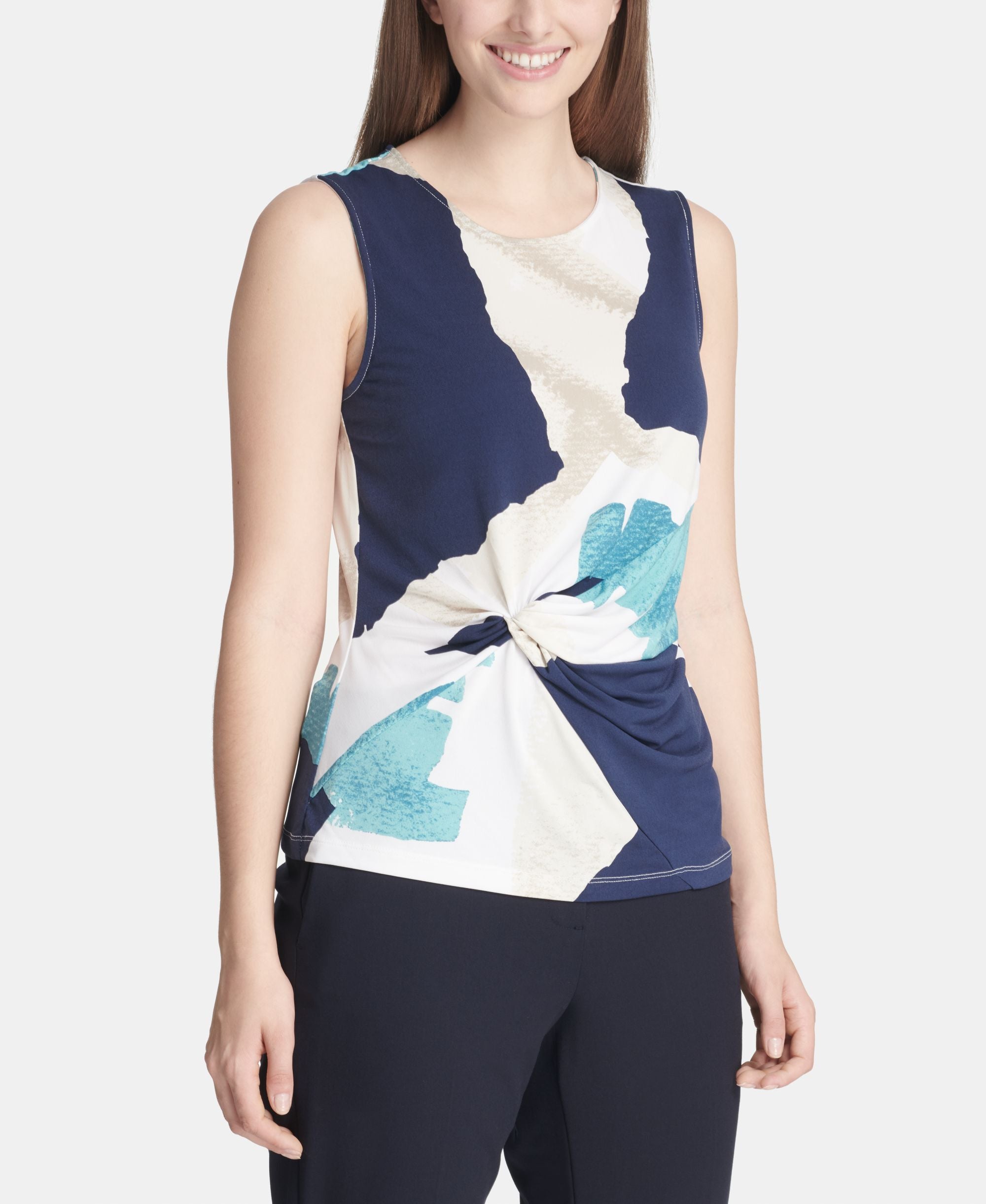 DKNY Abstract Print Side Knot Top