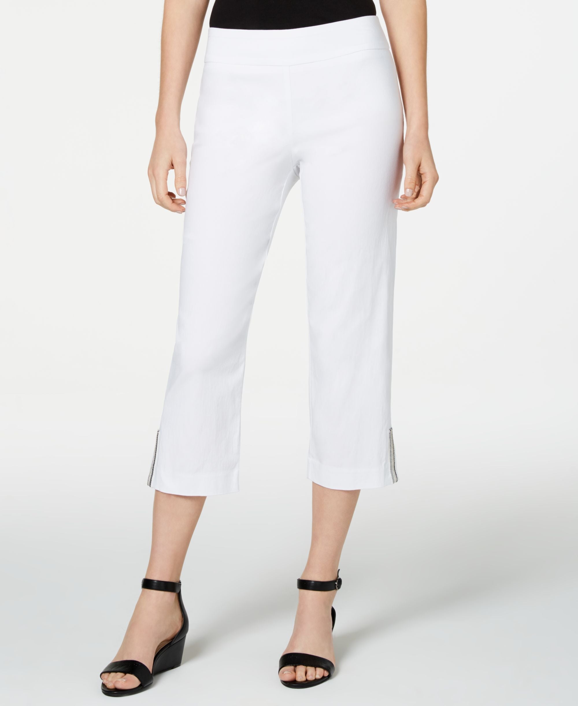 JM Collection Petite Embellished Hem Cropped Pants