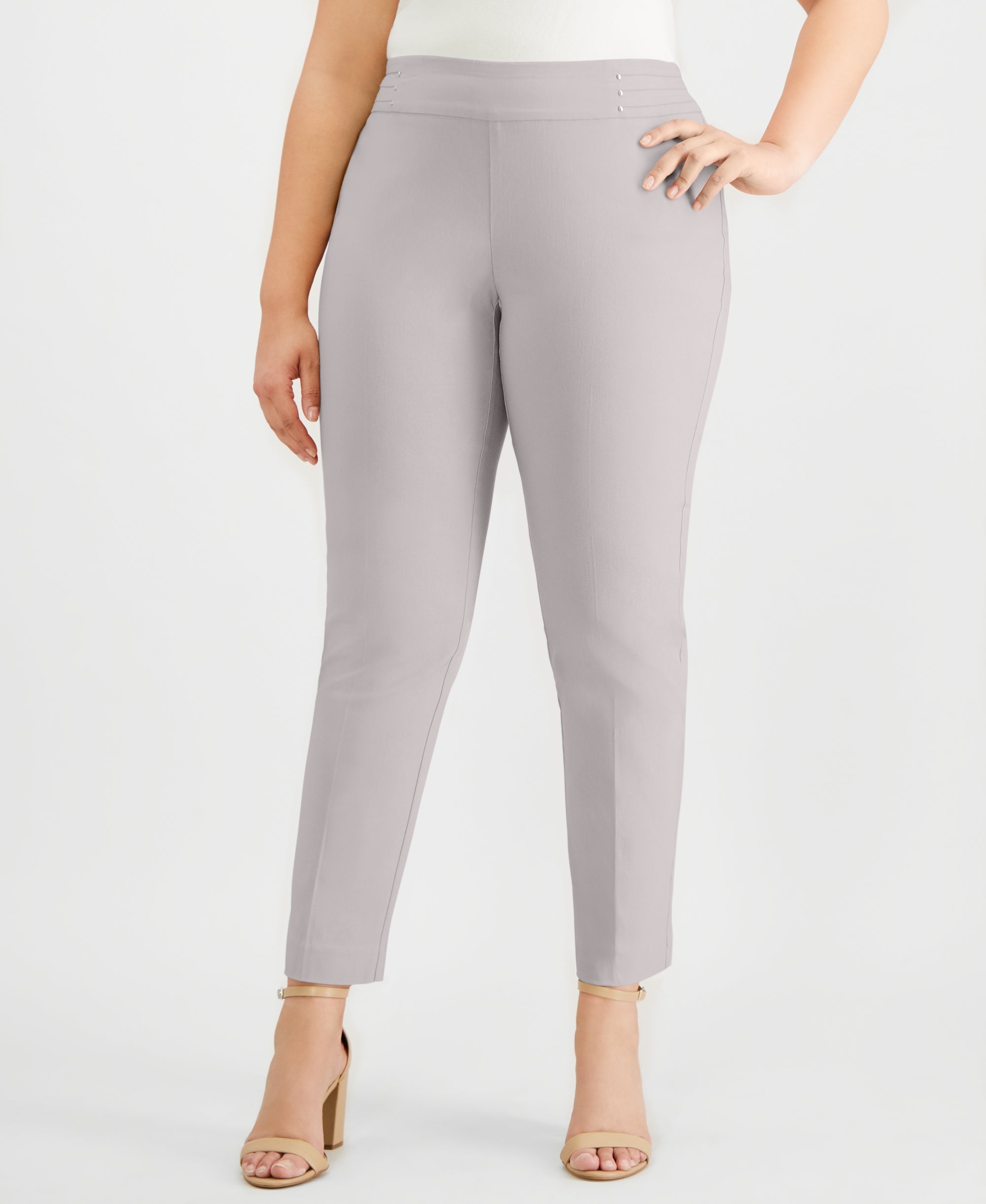 Plus Size Tummy Control Pull-On Slim-Leg Pants