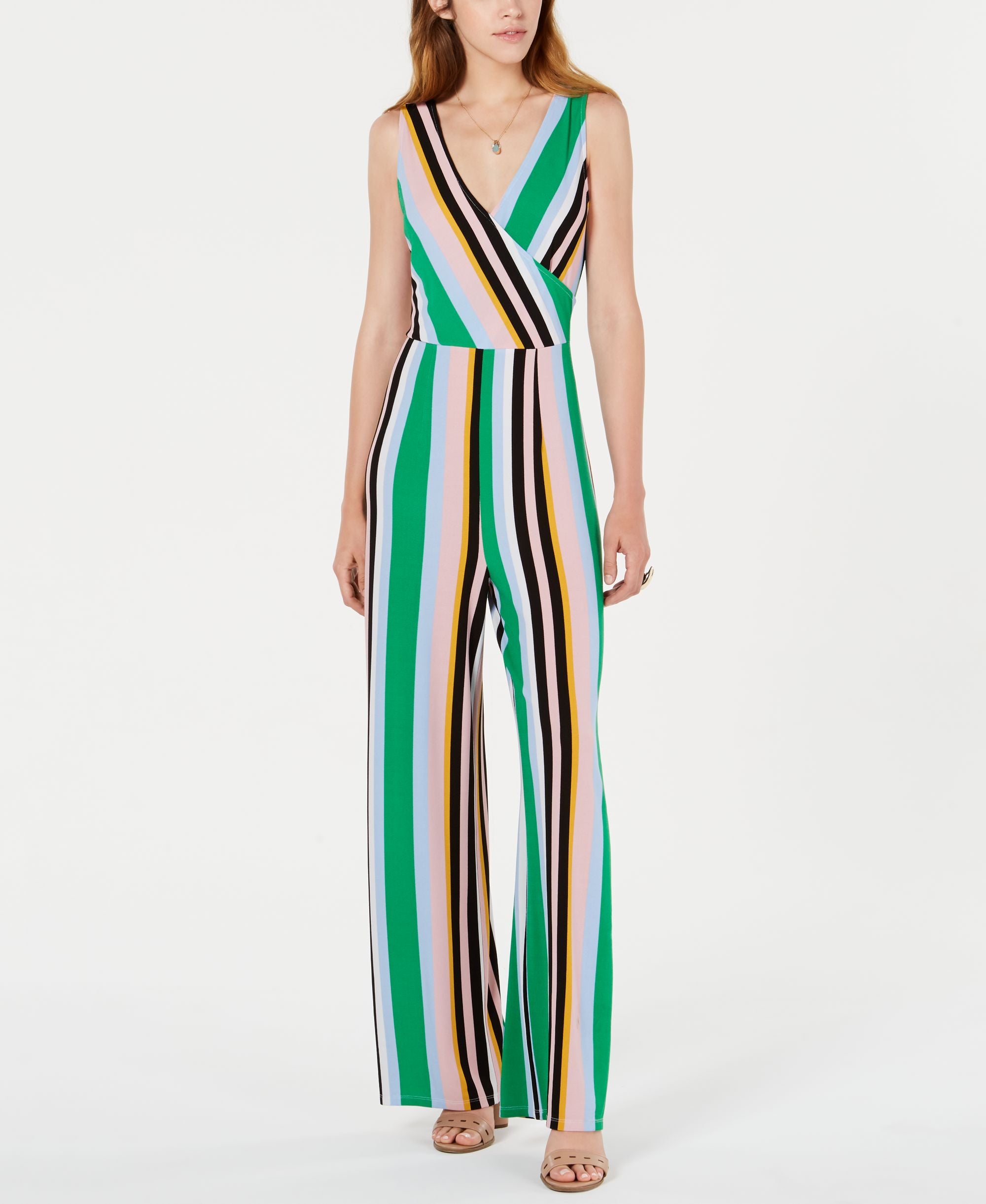 Bar III Striped Surplice Neck Jumpsuit