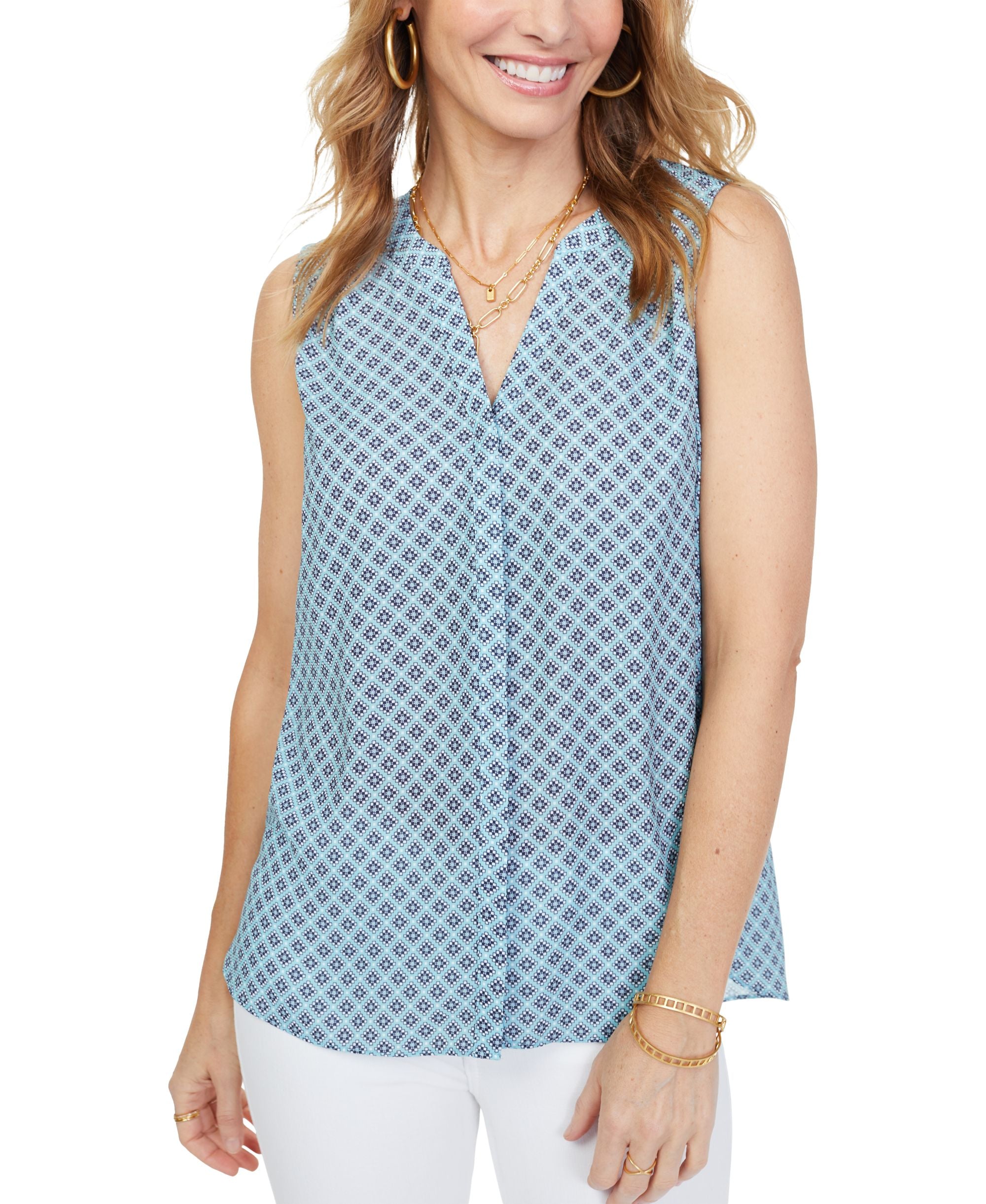 Nydj Pleated Printed Blouse