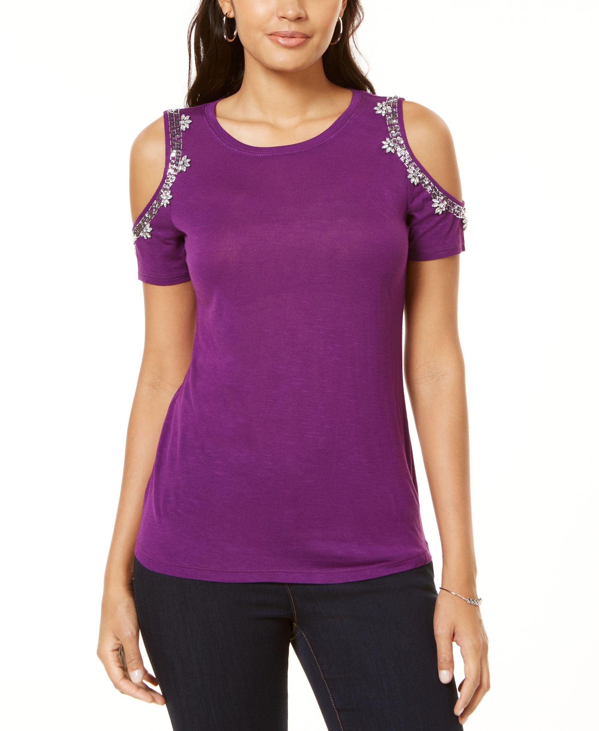 Embellished Cold Shoulder Top