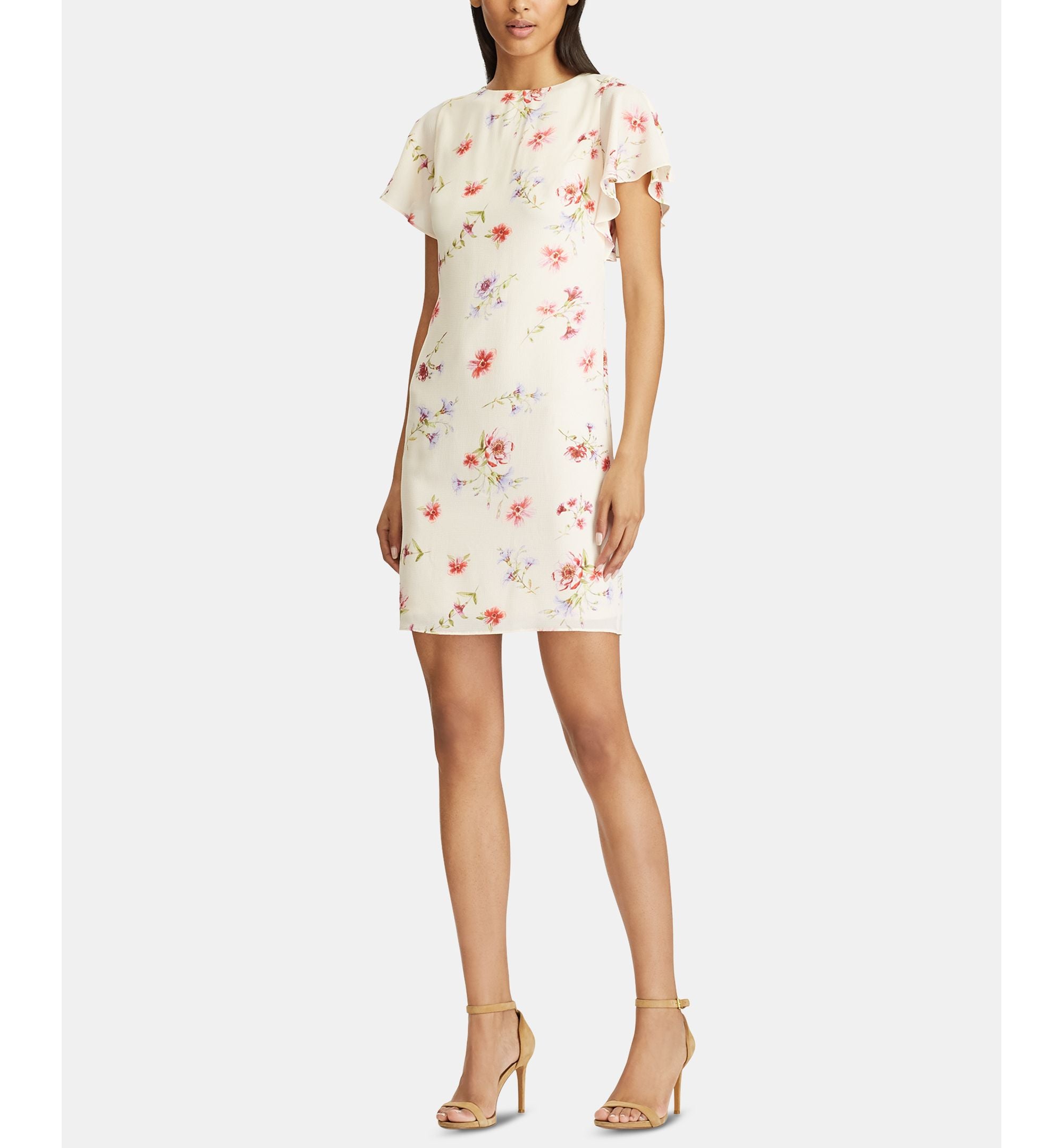 American Living Floral Print Flutter Sleeve Crepe Dress