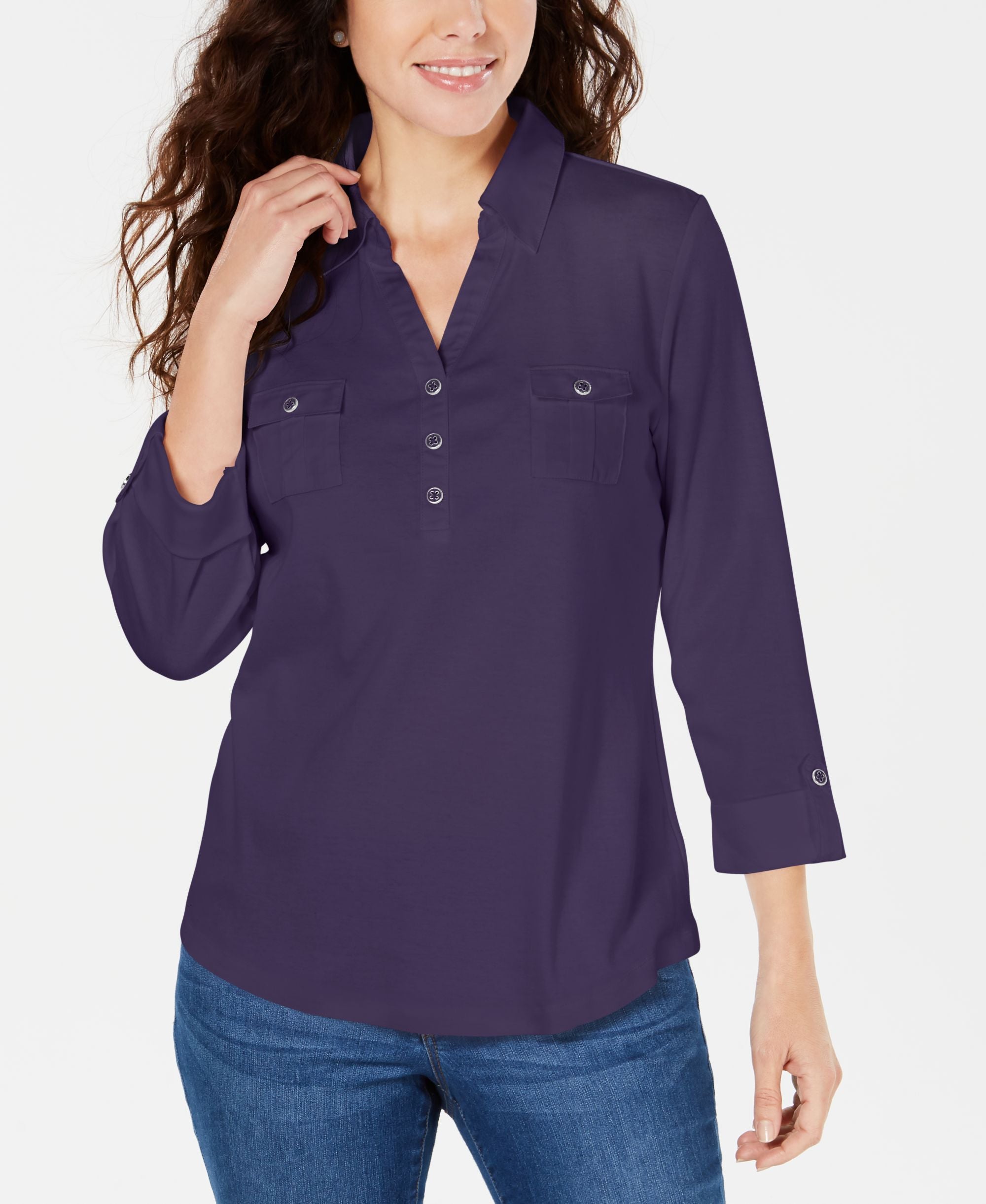 3/4-Sleeve Woven Shirt
