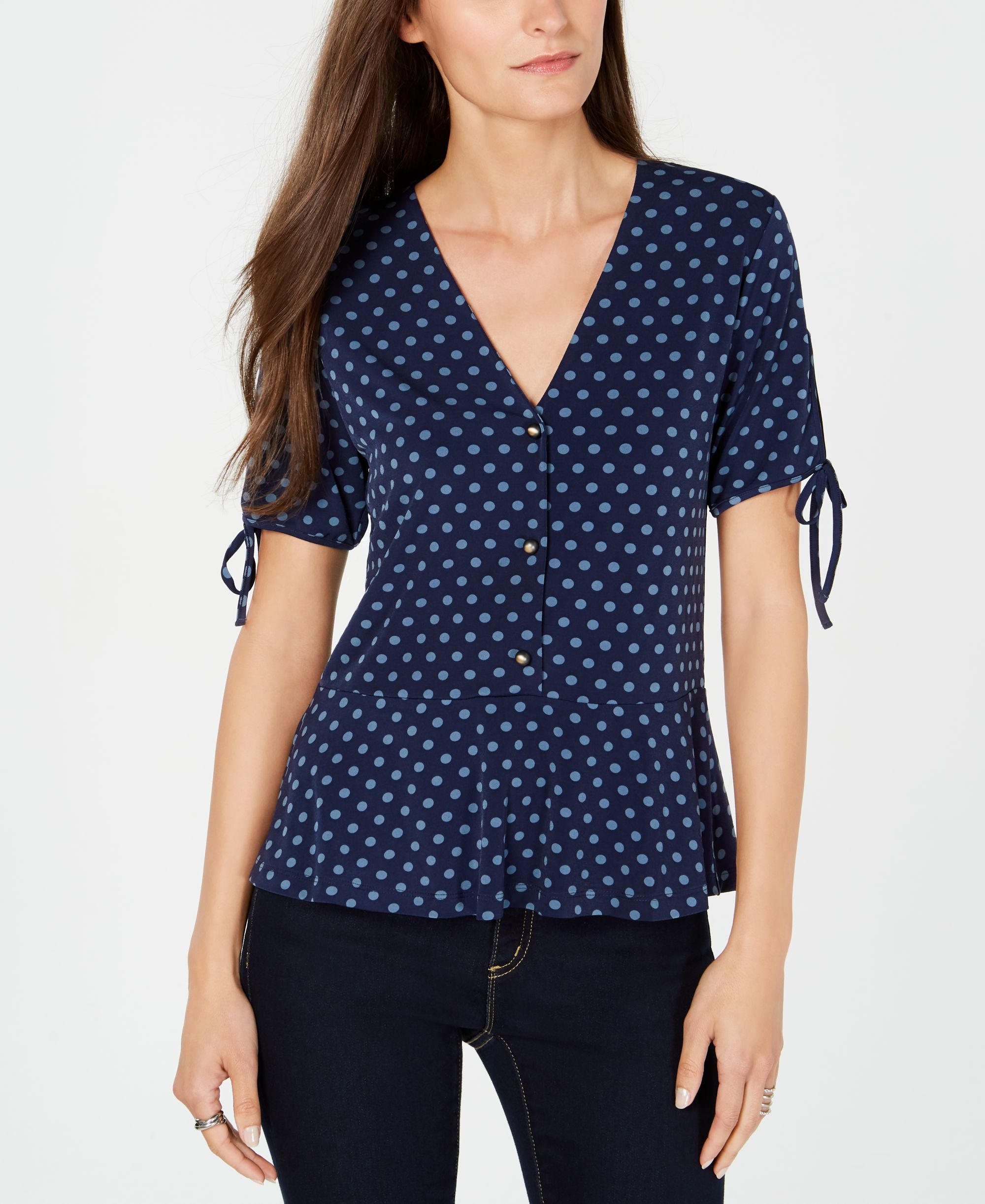 Printed Tie-Sleeve Peplum Top