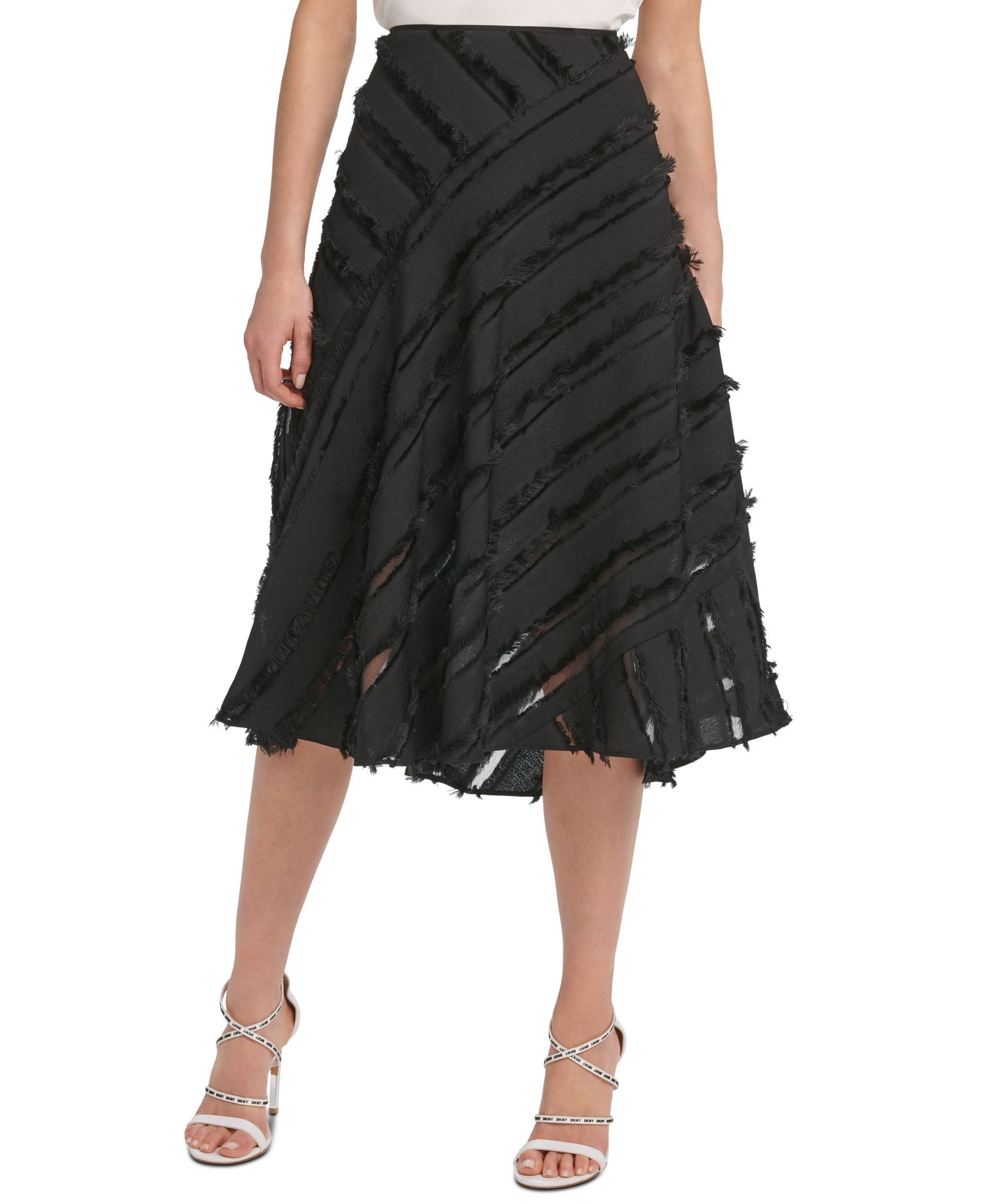 DKNY Fringe Trim Midi Skirt