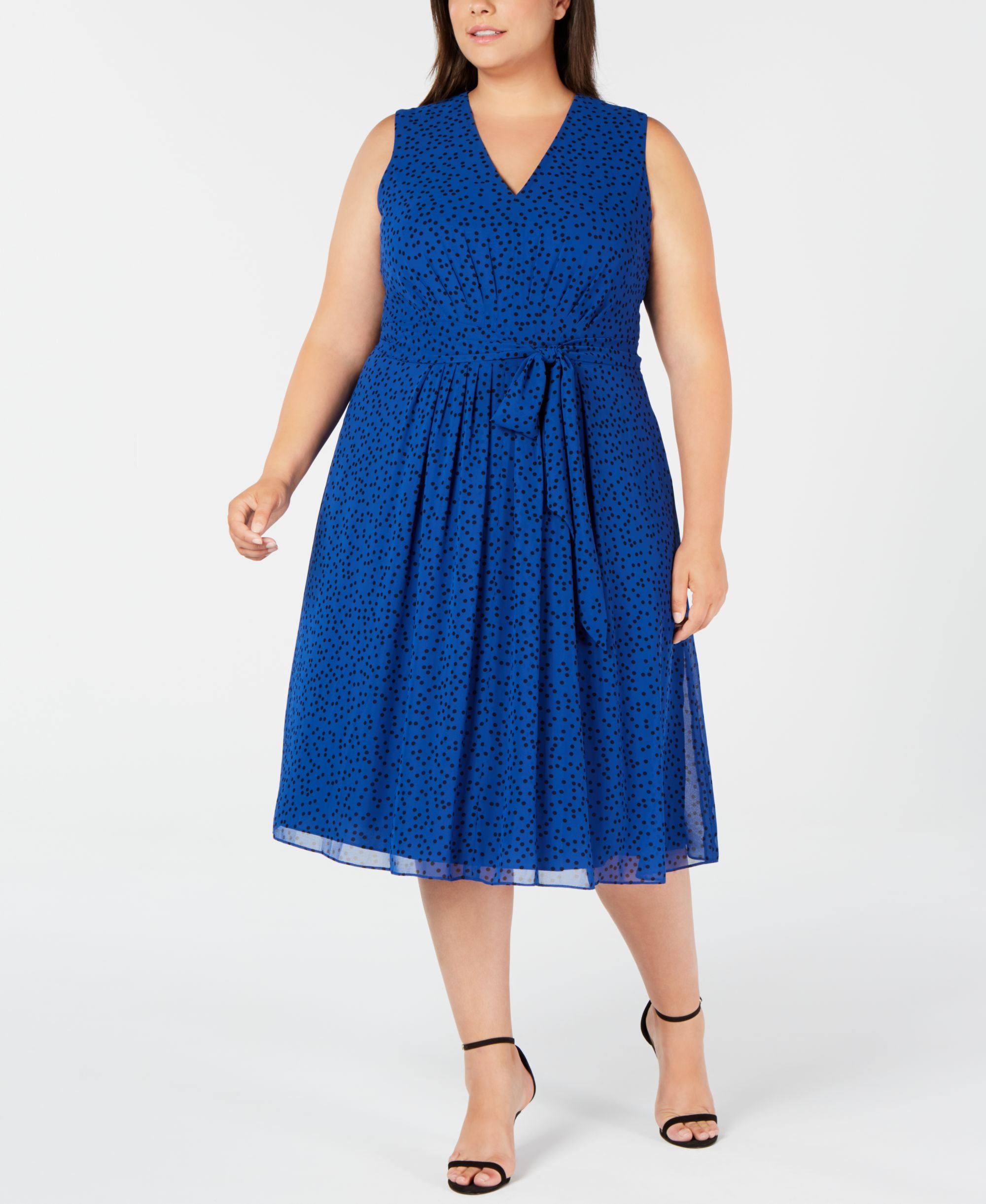 Anne Klein Plus Size Pleated Dotted Chiffon Dress