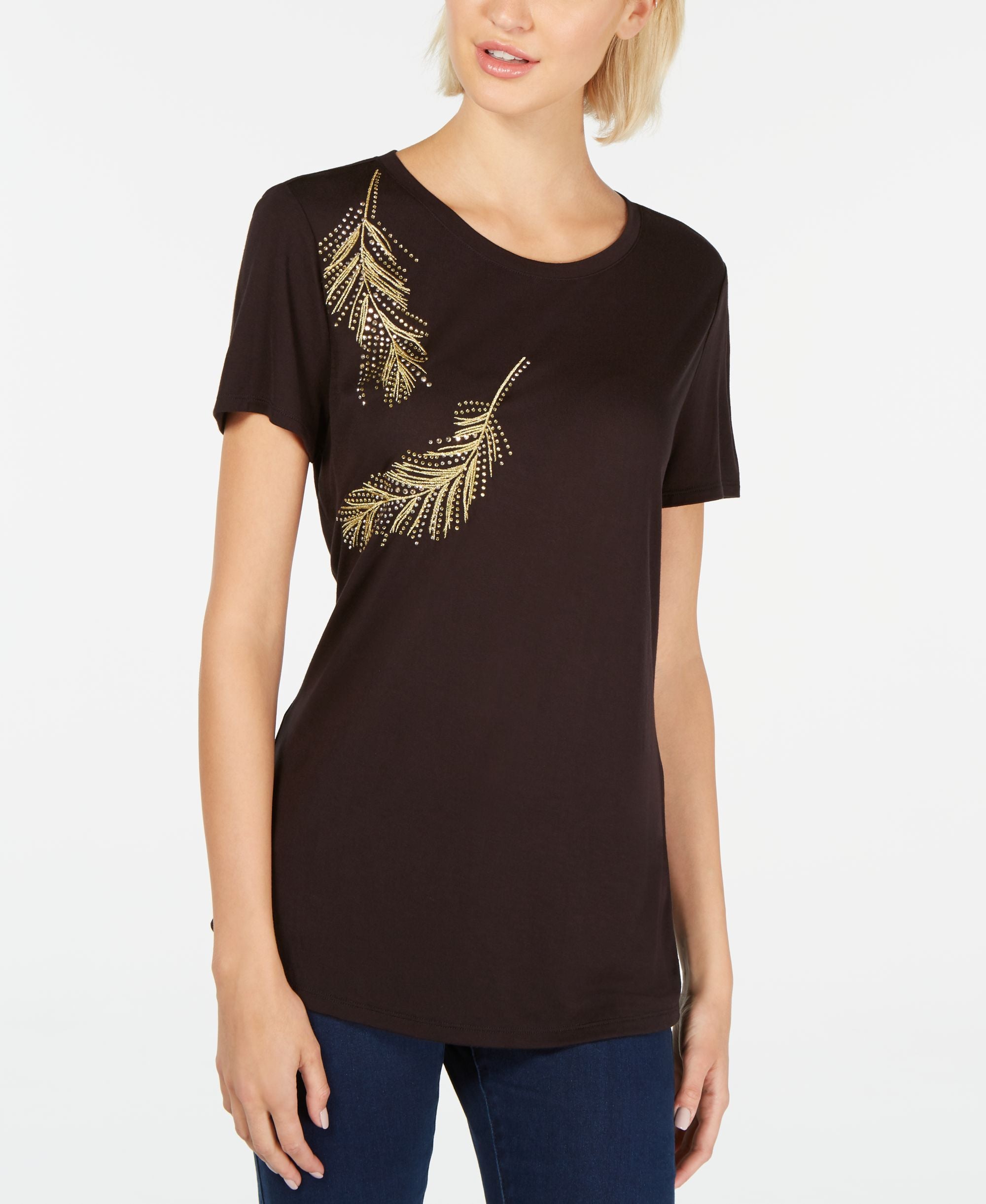 Linen Embellished Feathers T-Shirt