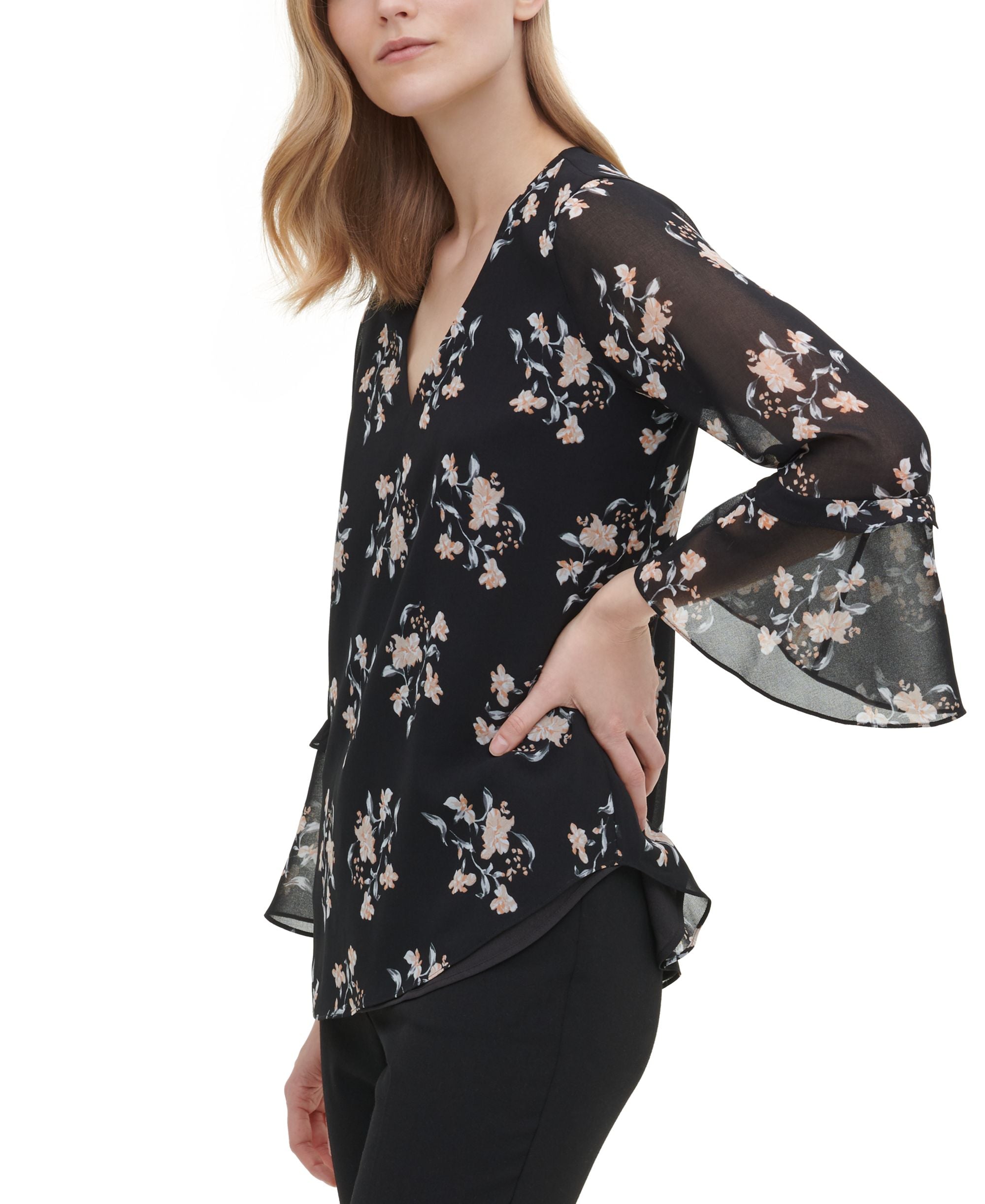 Calvin Klein Ruffled Bell Sleeve Top