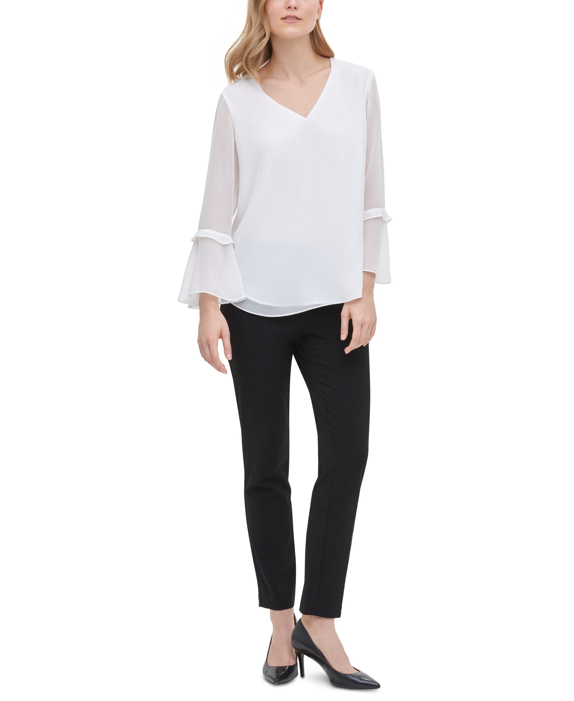Calvin Klein Sheer Bell Sleeve Blouse