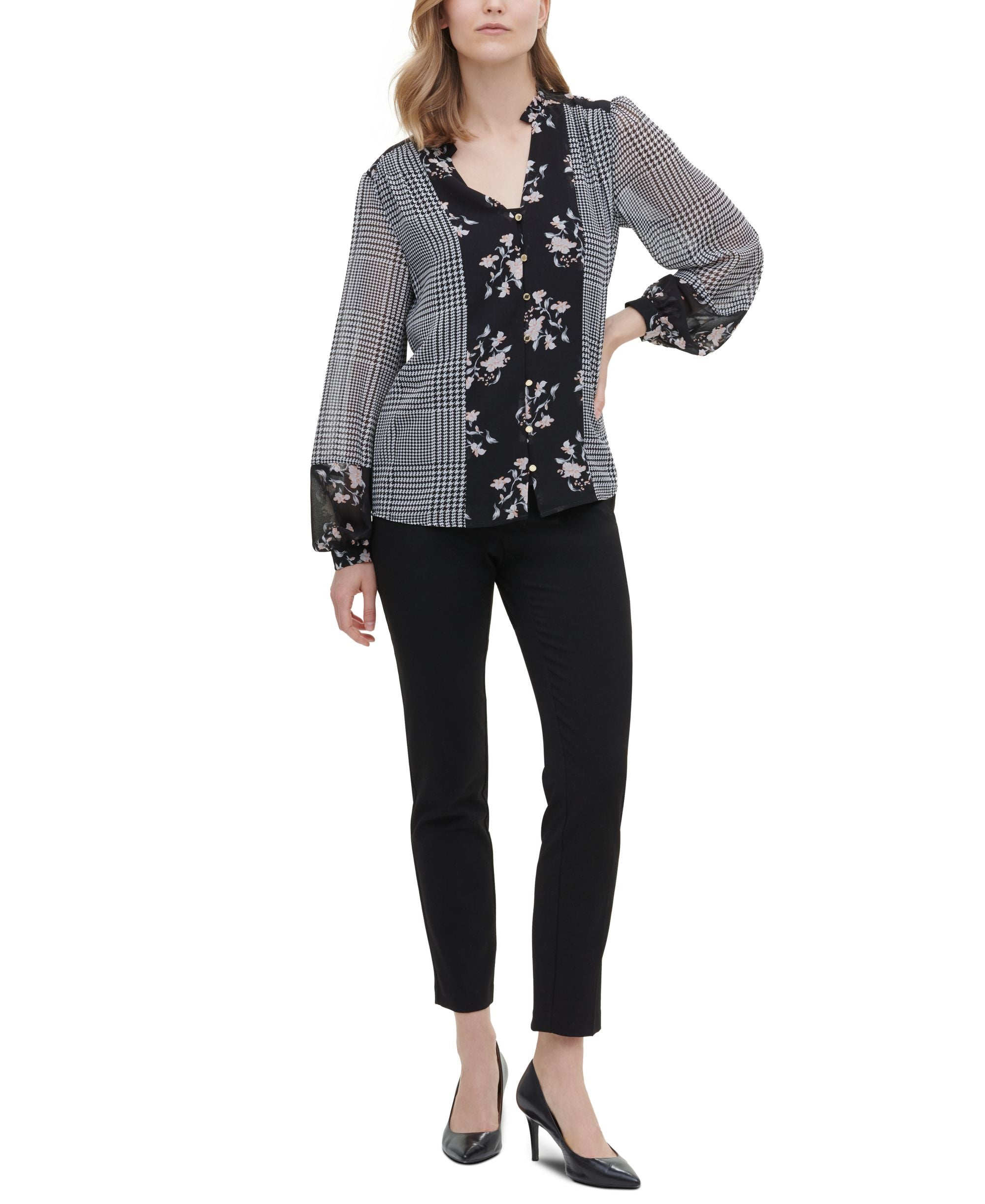 Calvin Klein Colorblocked Button-Up Blouse