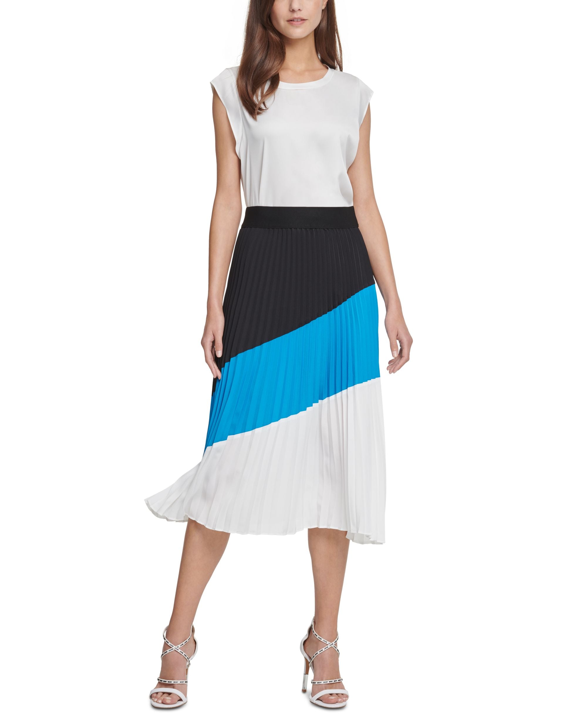 DKNY Pleated Printed Colorblocked Skirt