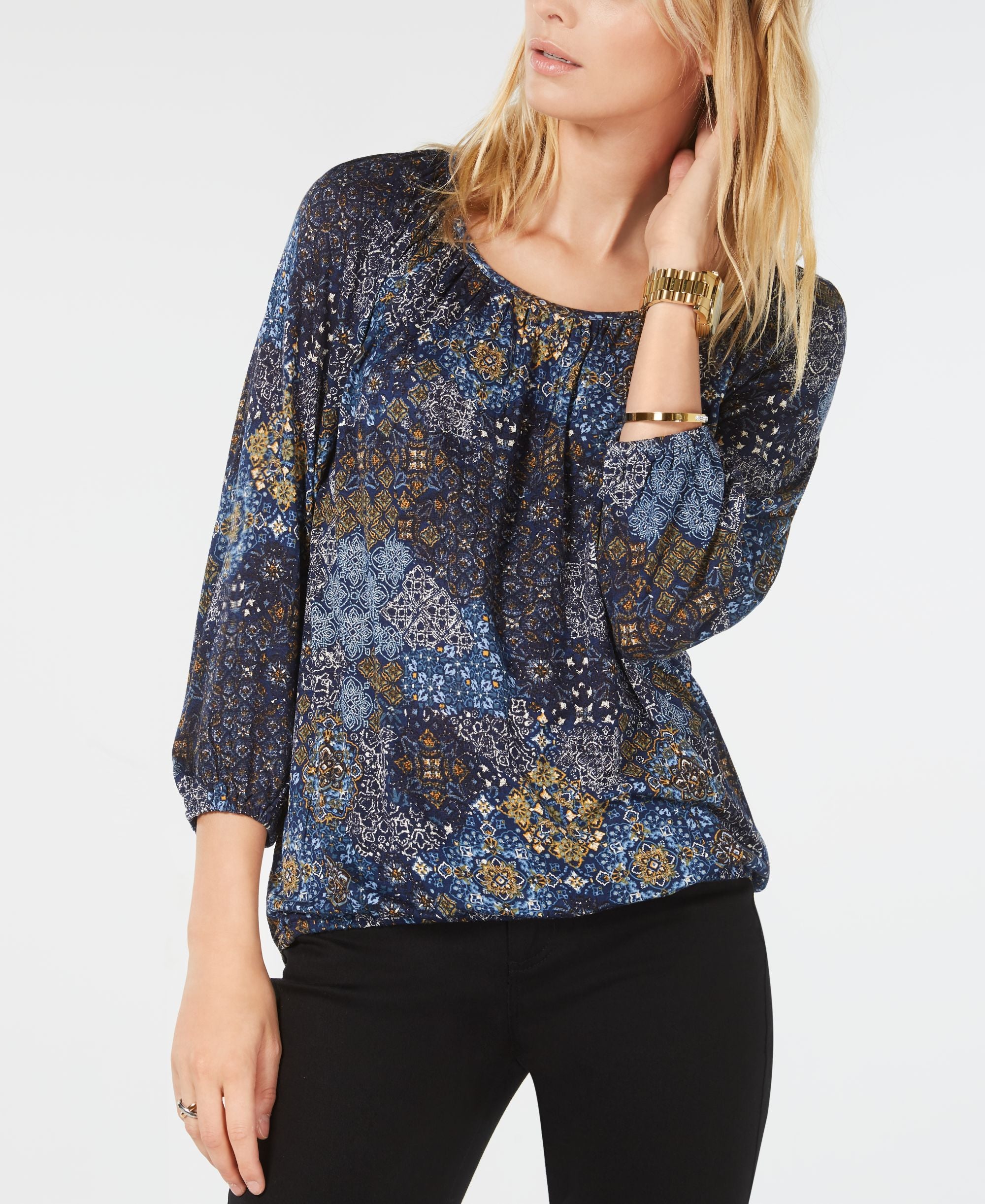 Michael Michael Kors Printed Gathered Neck Top Sizes