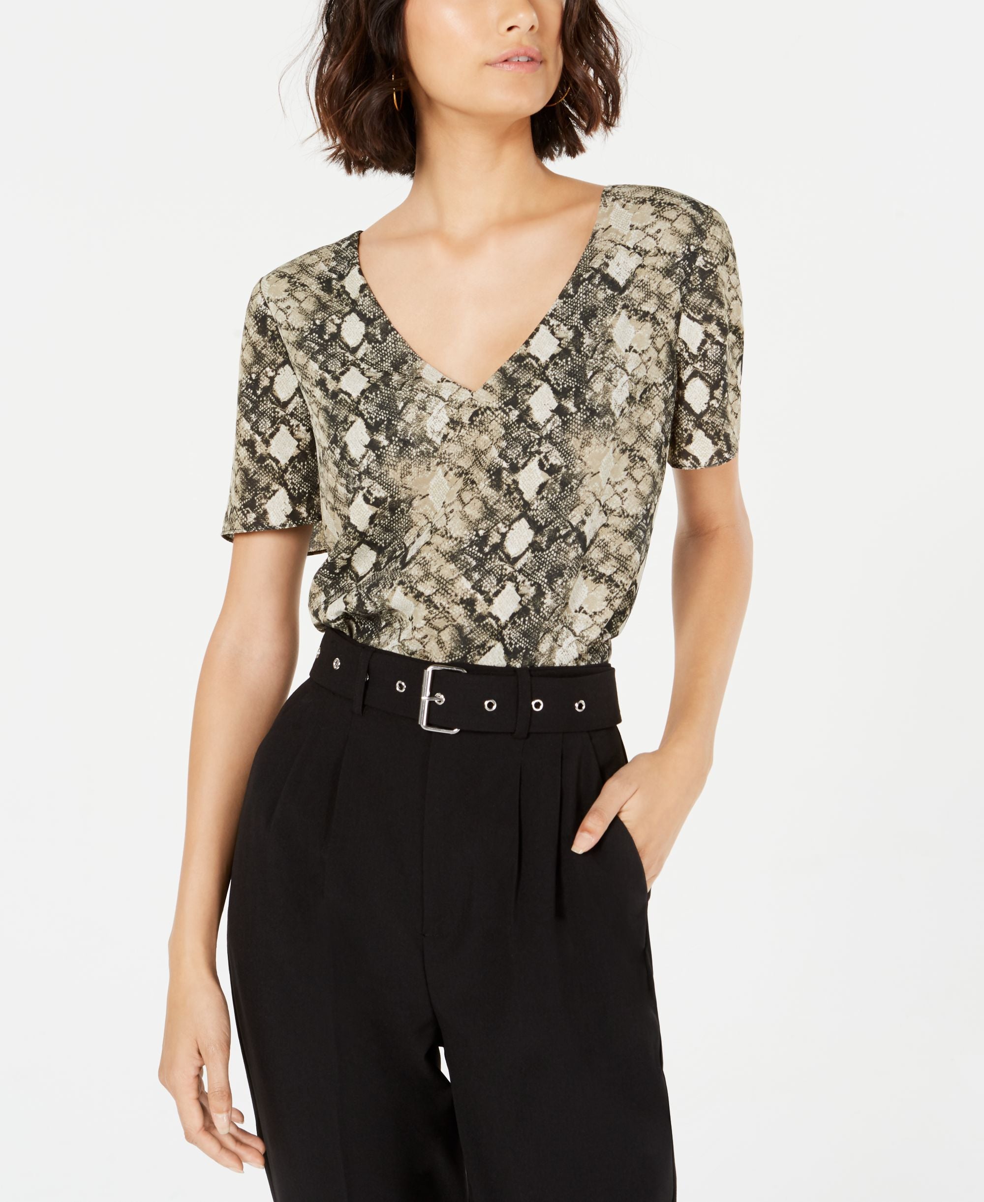 Leyden Snake Print V Neck Top